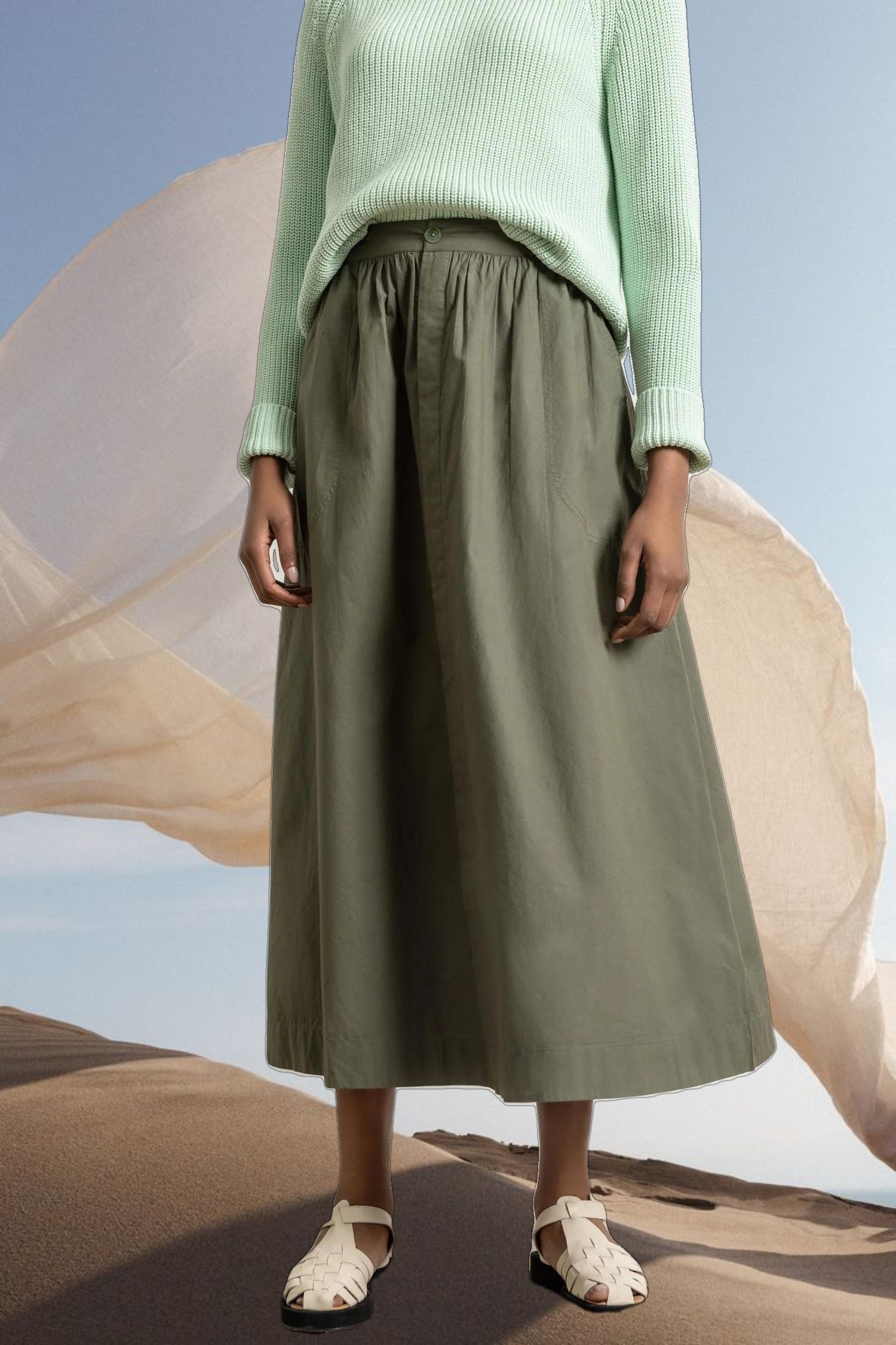 Poplin Button Front Skirt