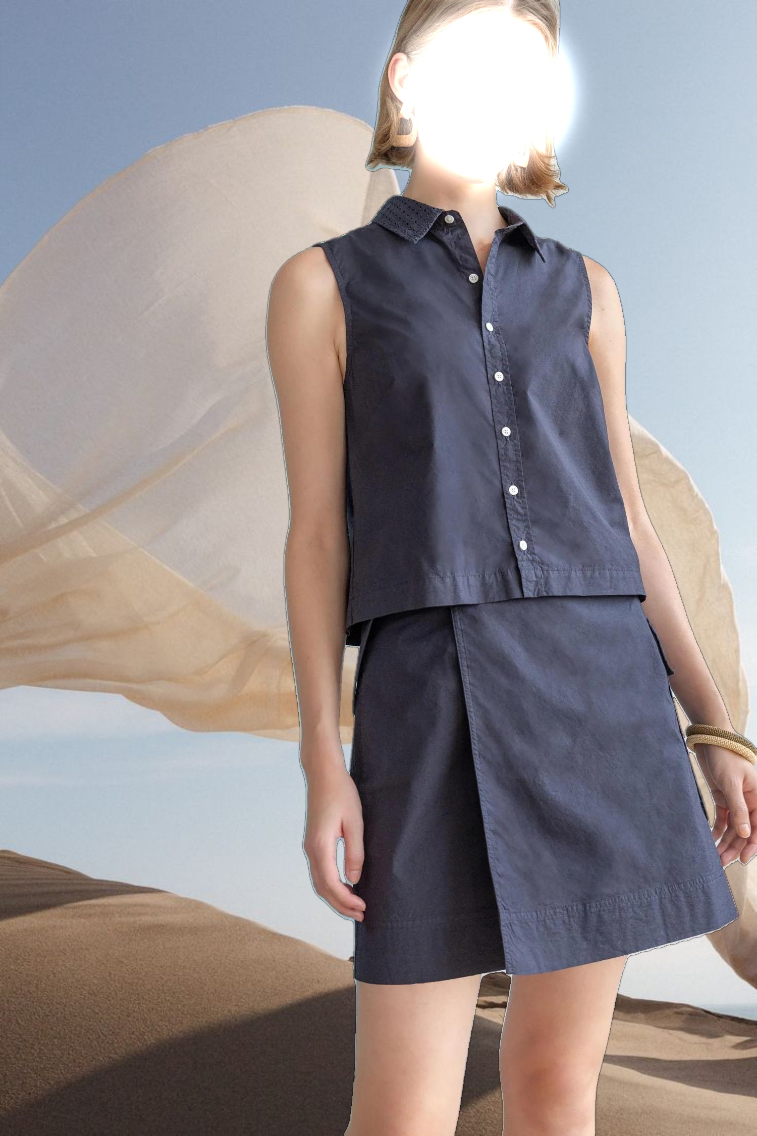 Eyelet Collar Sleeveless Shirt