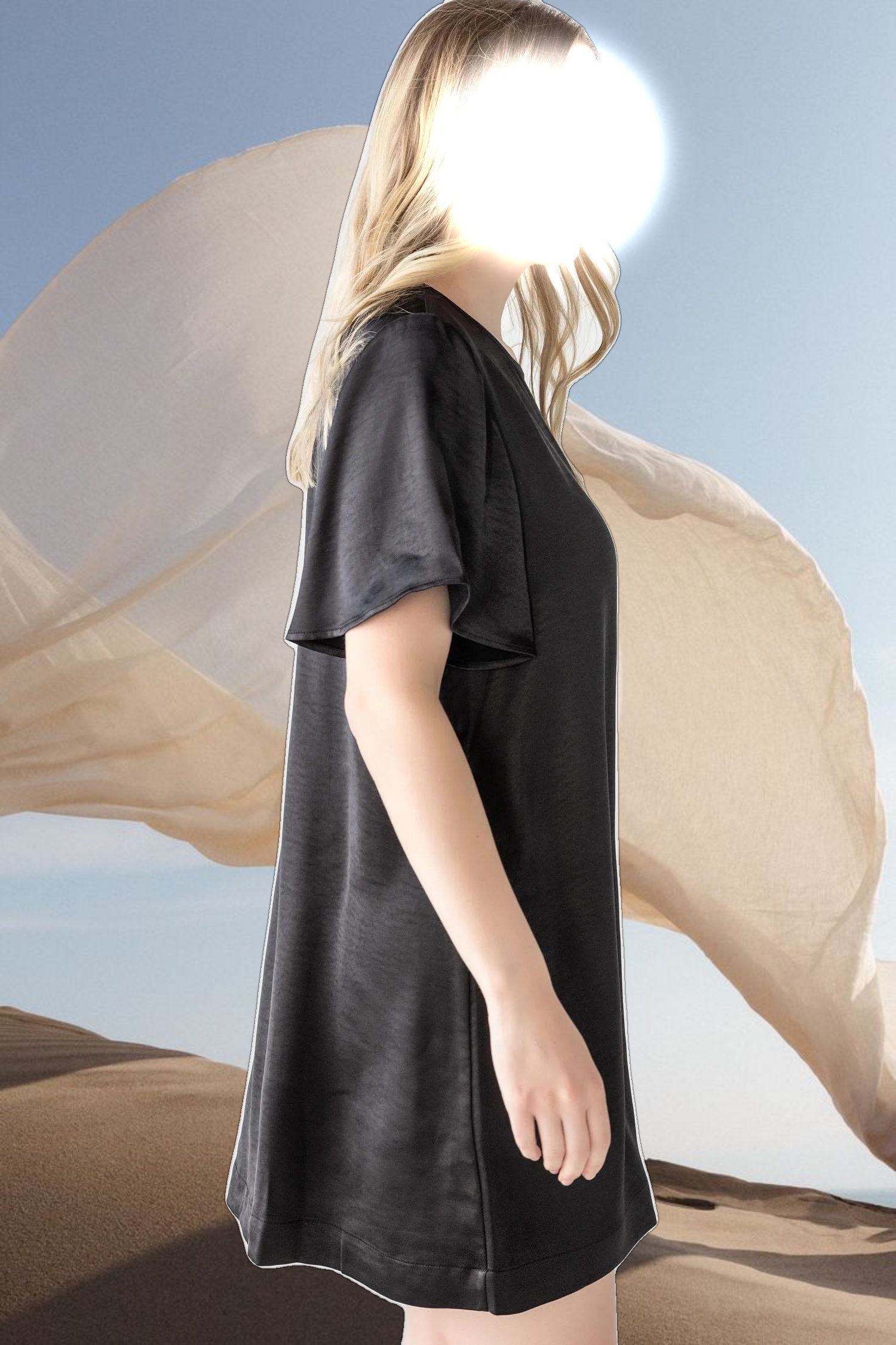 Flutter Sleeve Satin Dress