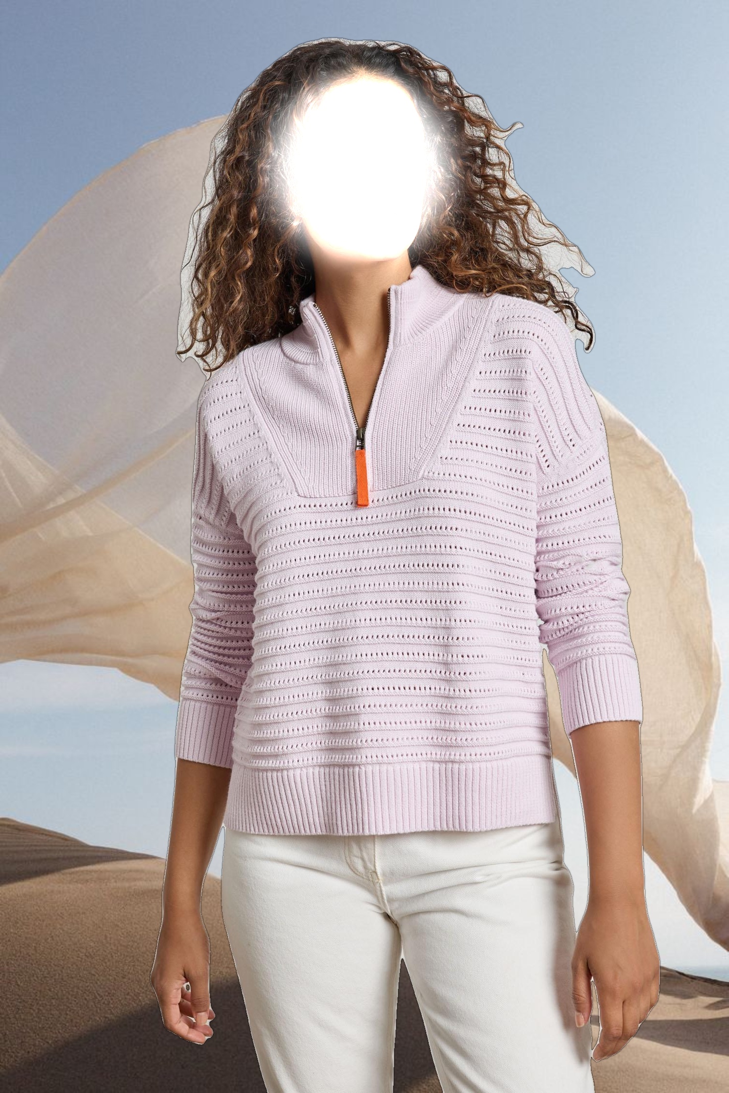 Pointelle Half Zip Sweater
