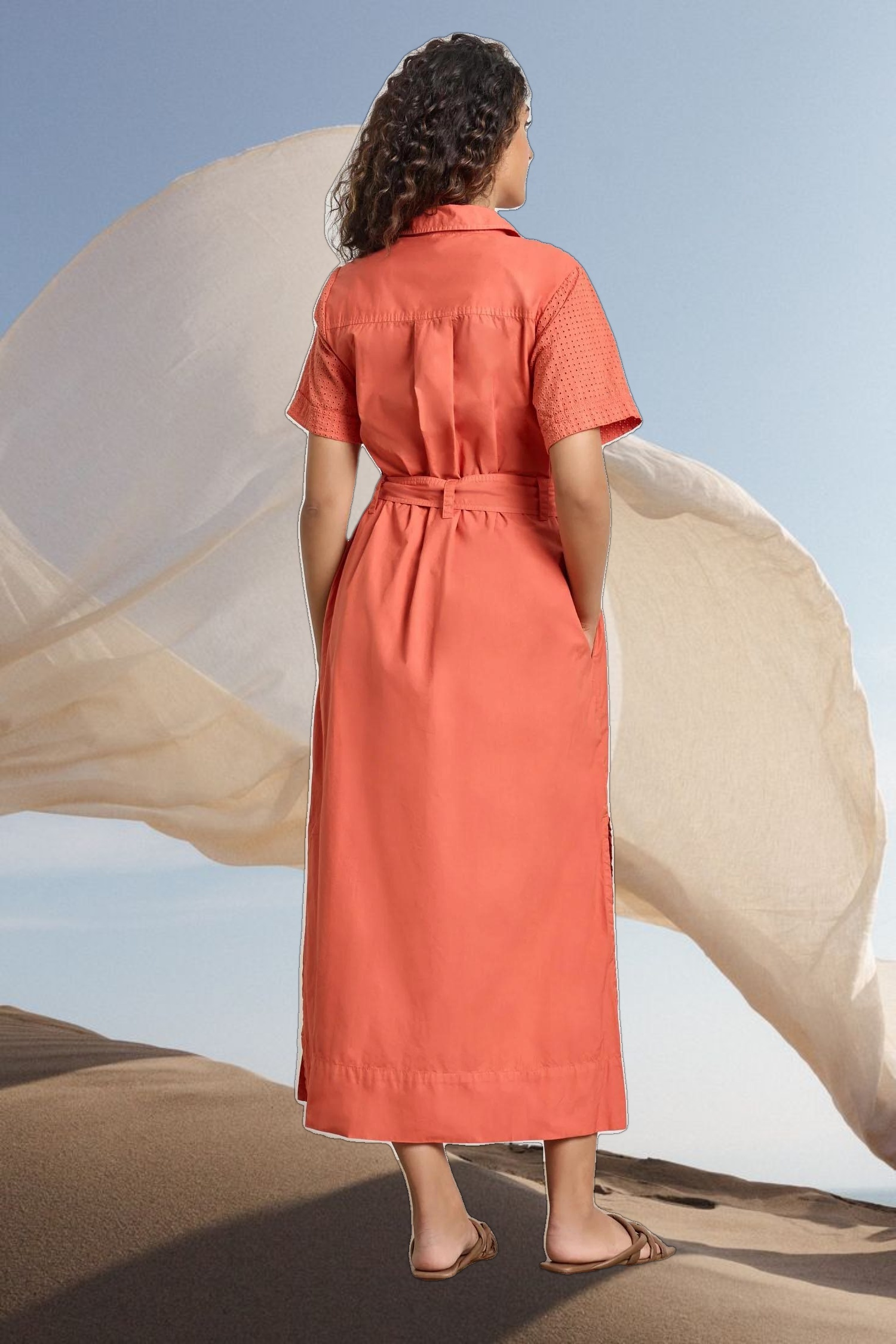 Eyelet Trim Maxi Shirt Dress