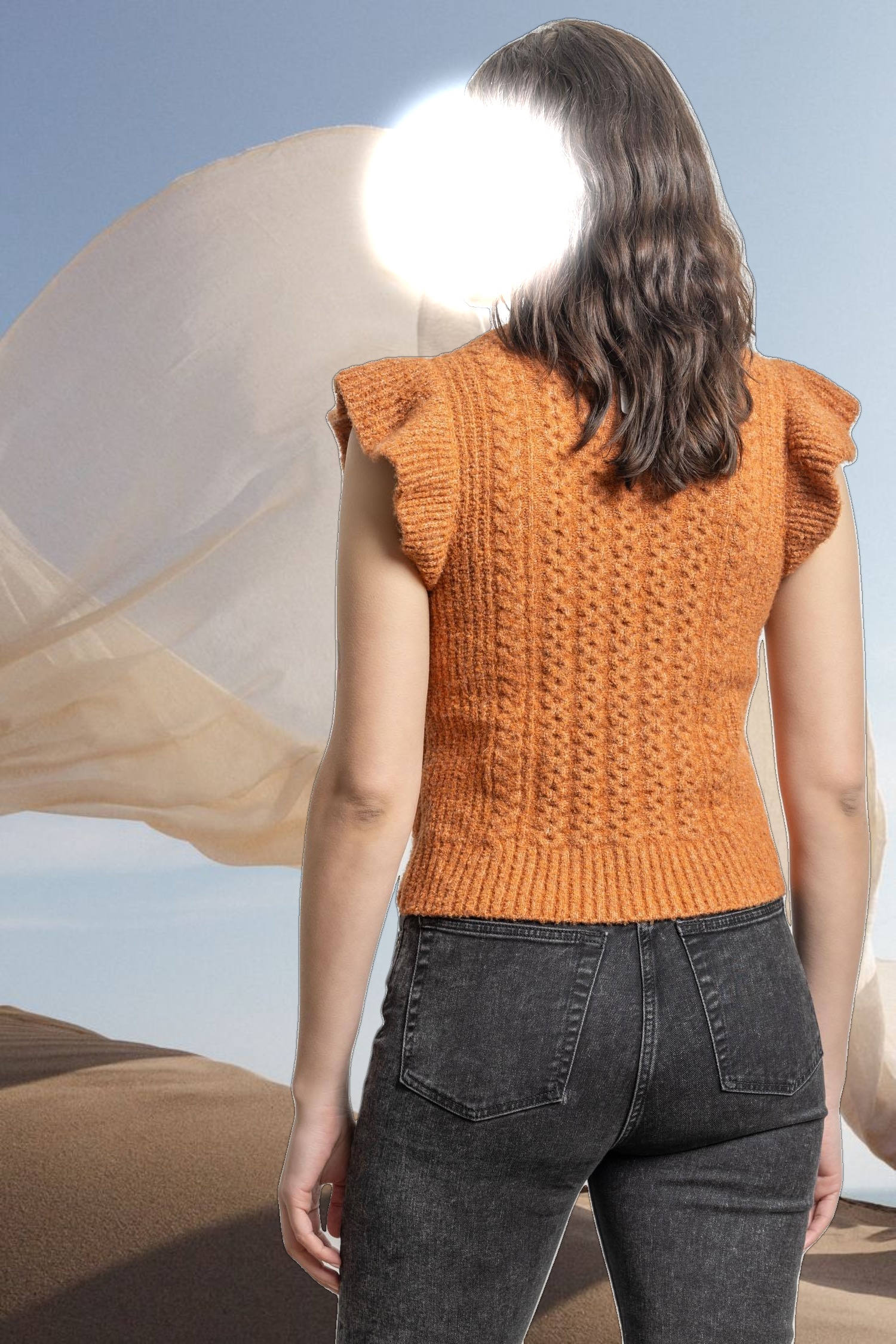 Flutter Sleeve Mock Neck Sweater