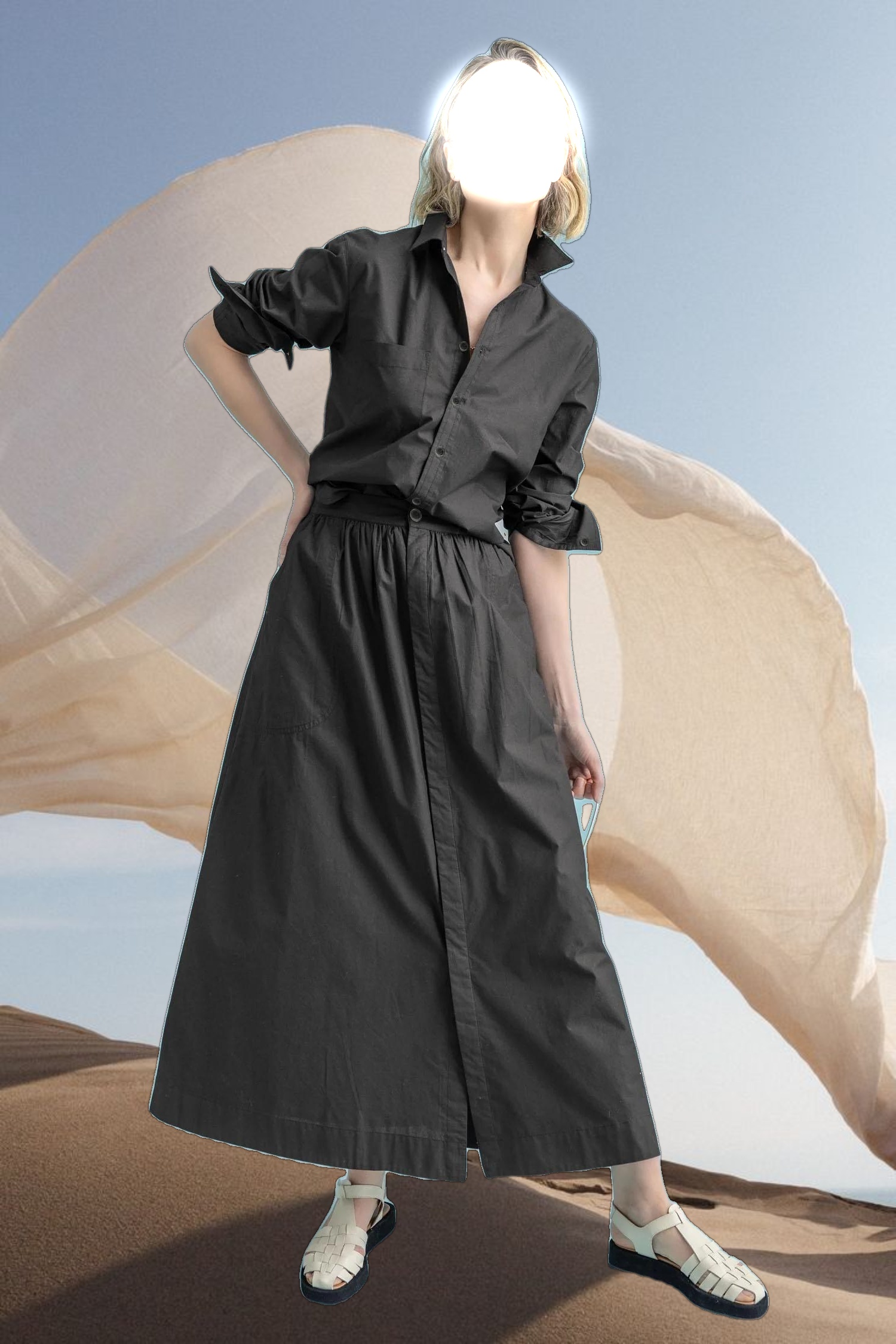 Poplin Button Front Skirt