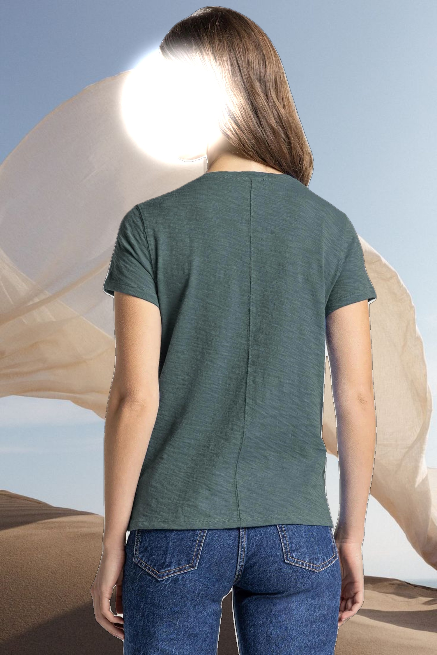 V-Neck Short Sleeve Back Seam Tee