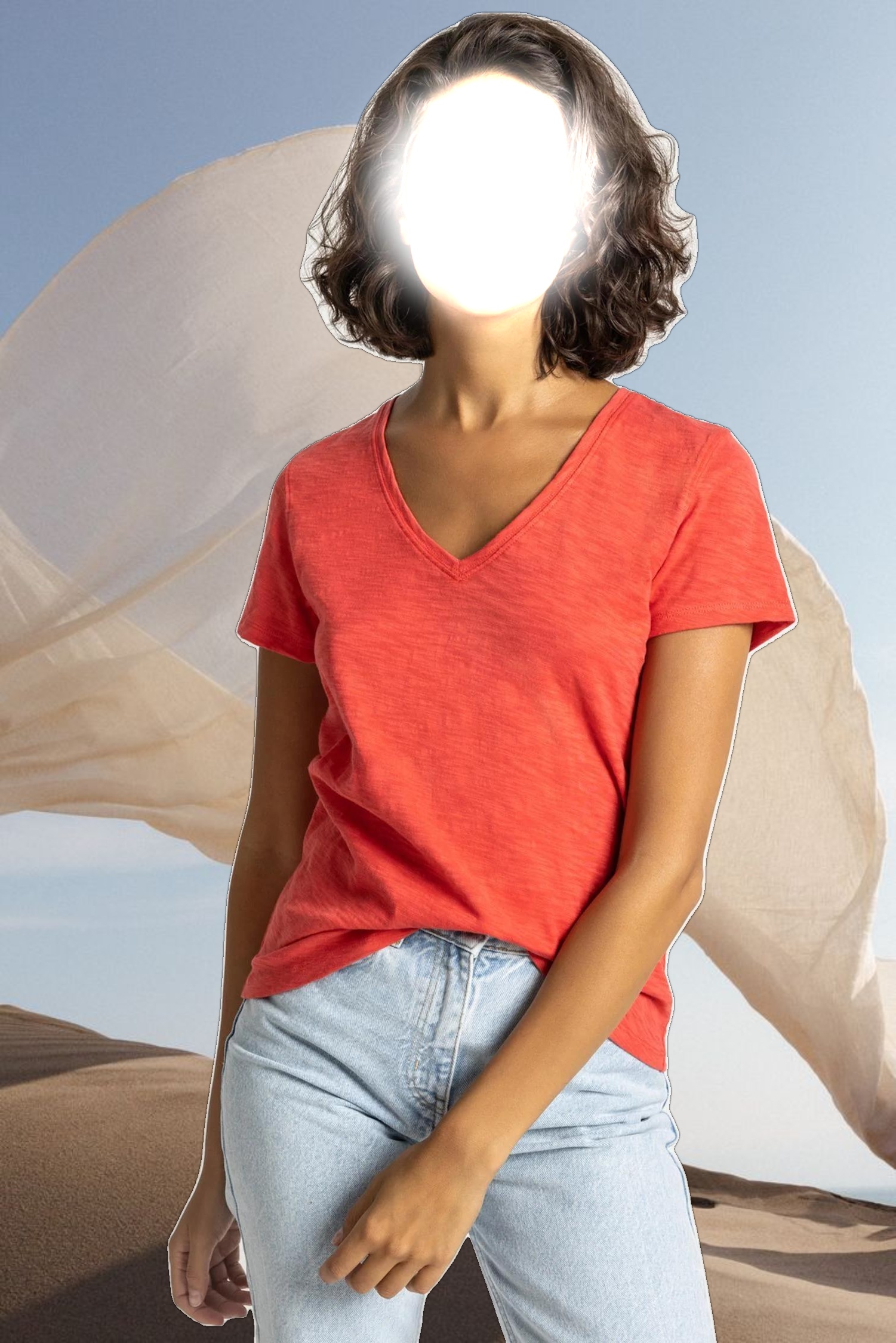 V-Neck Short Sleeve Back Seam Tee