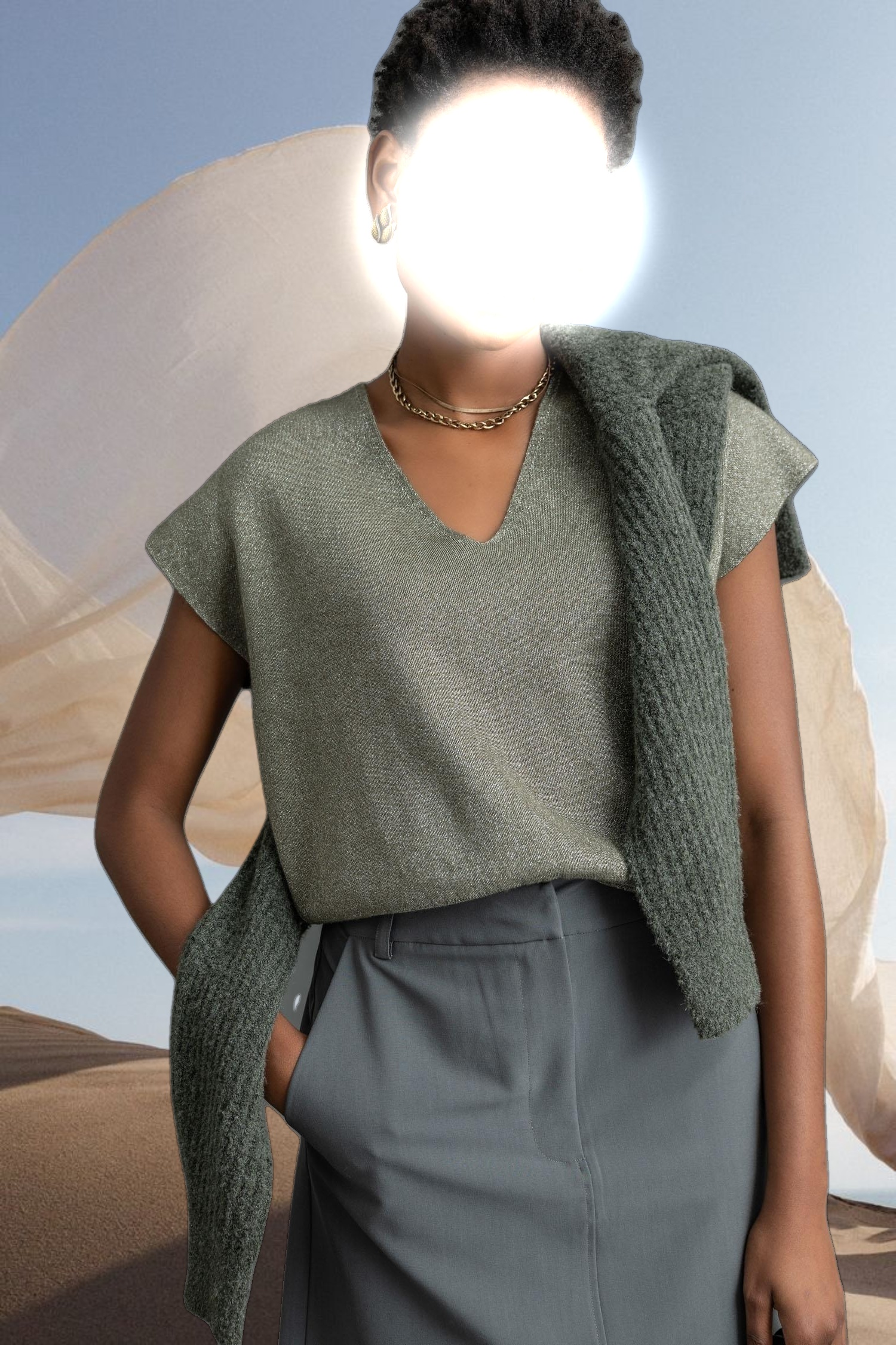 Metallic V-Neck Sweater