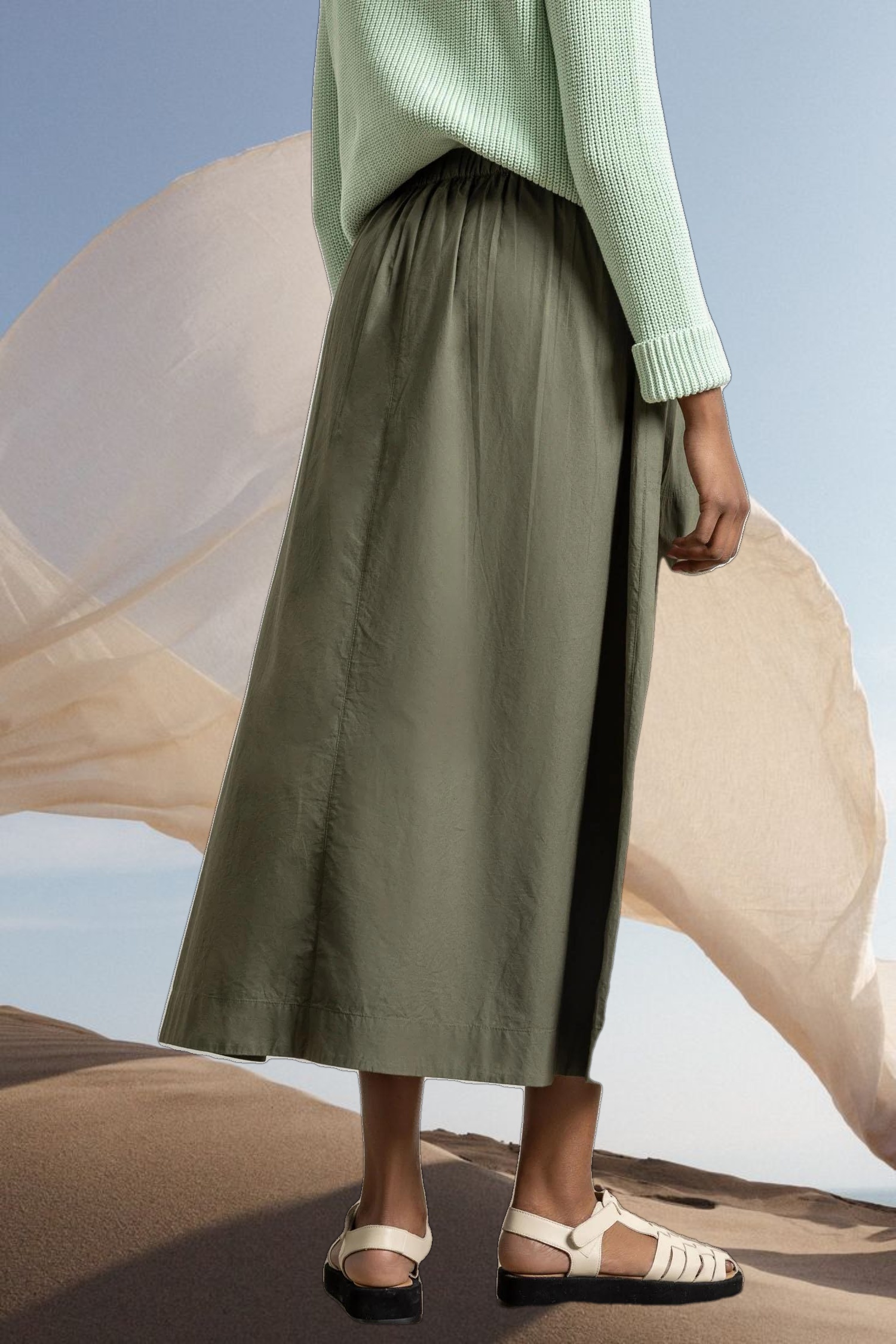 Poplin Button Front Skirt