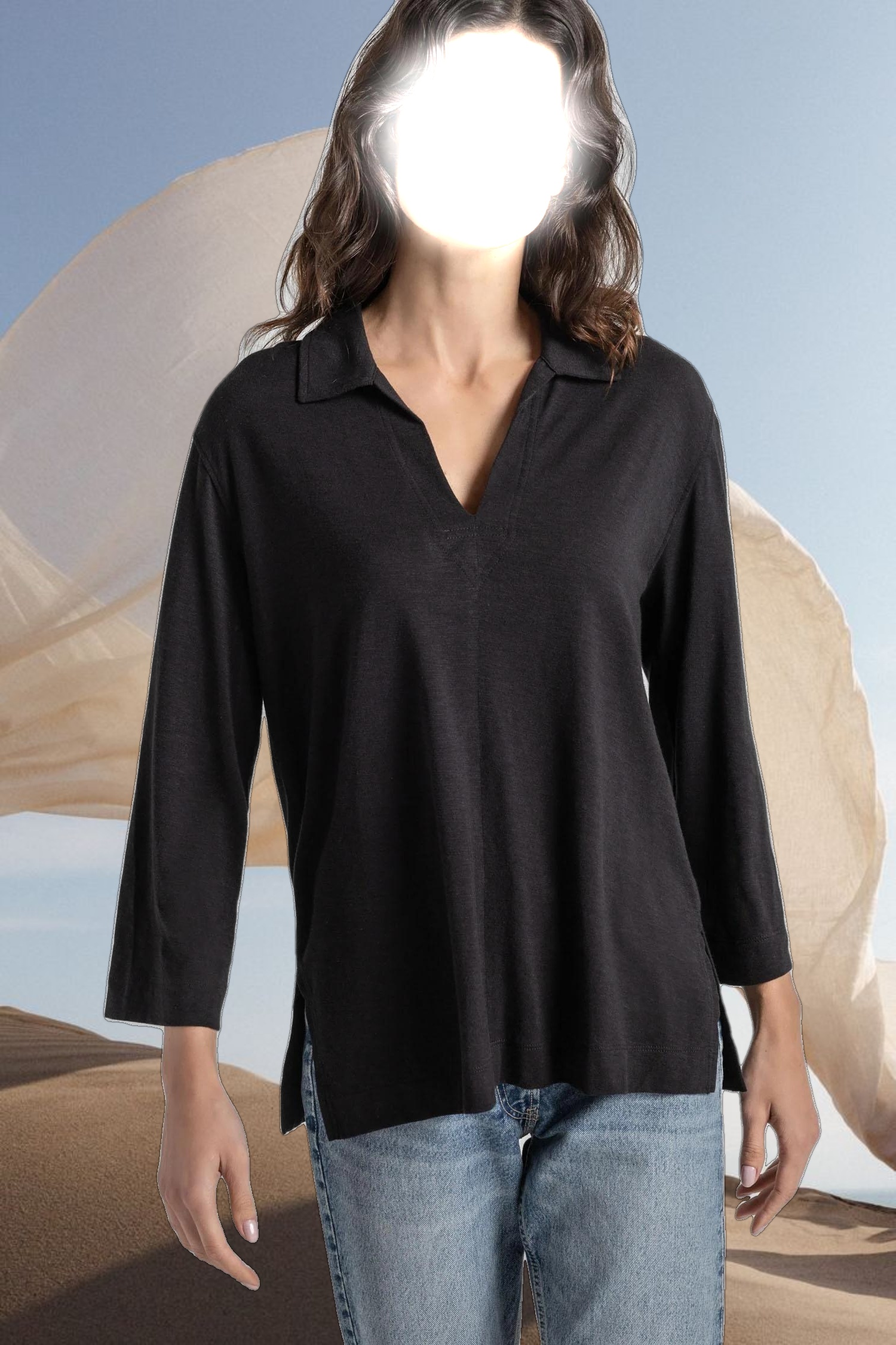 3/4 Sleeve Split Neck Tunic