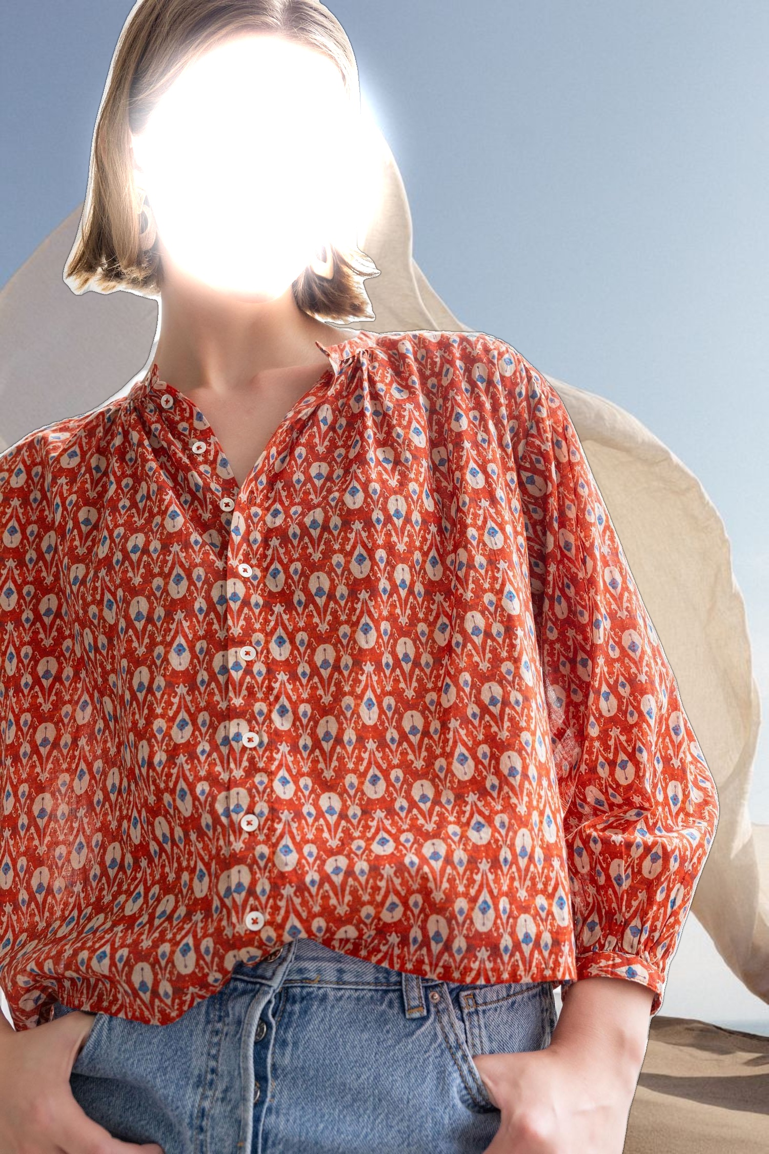 Long Sleeve Shirred Blouse