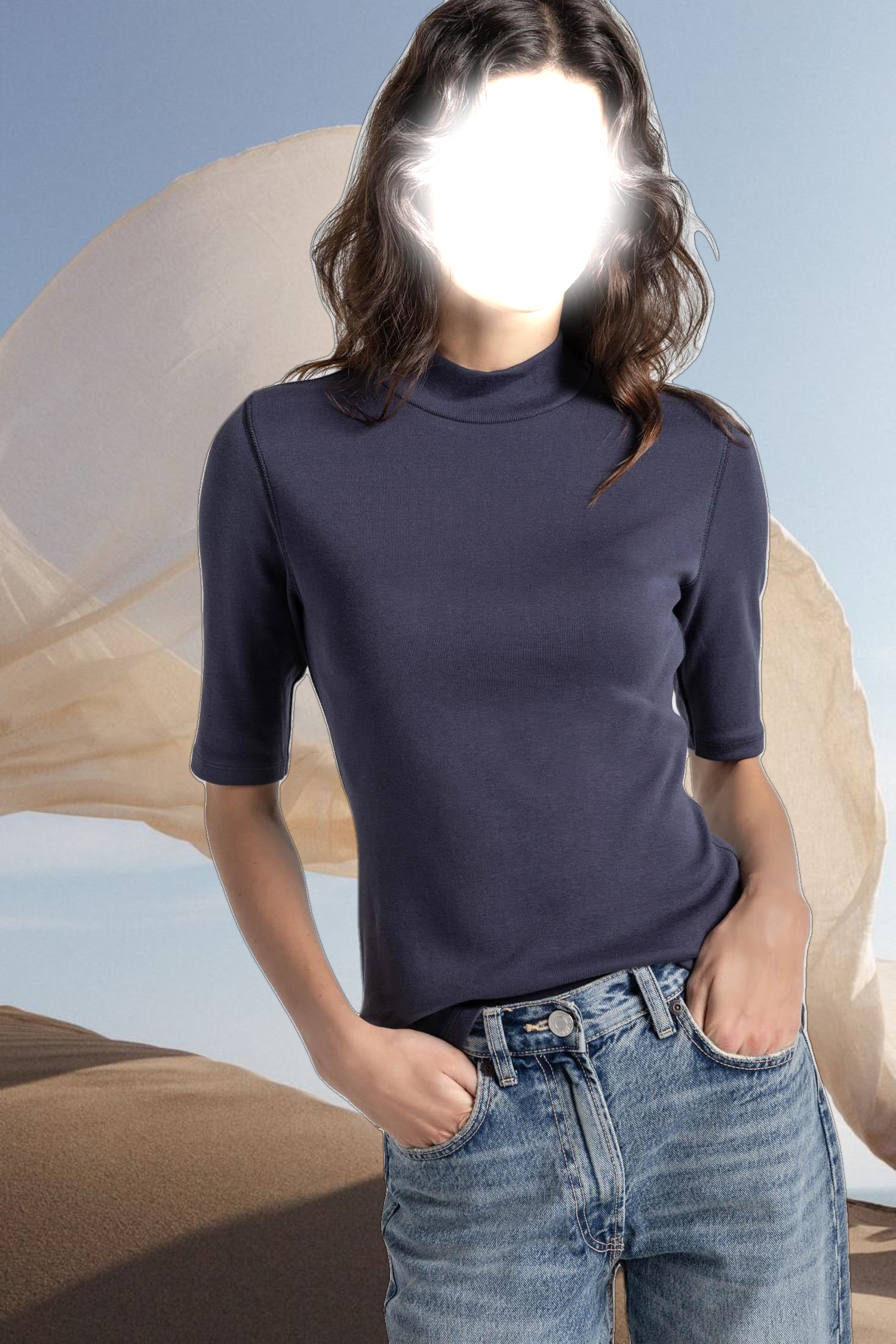 Elbow Sleeve Mock Neck