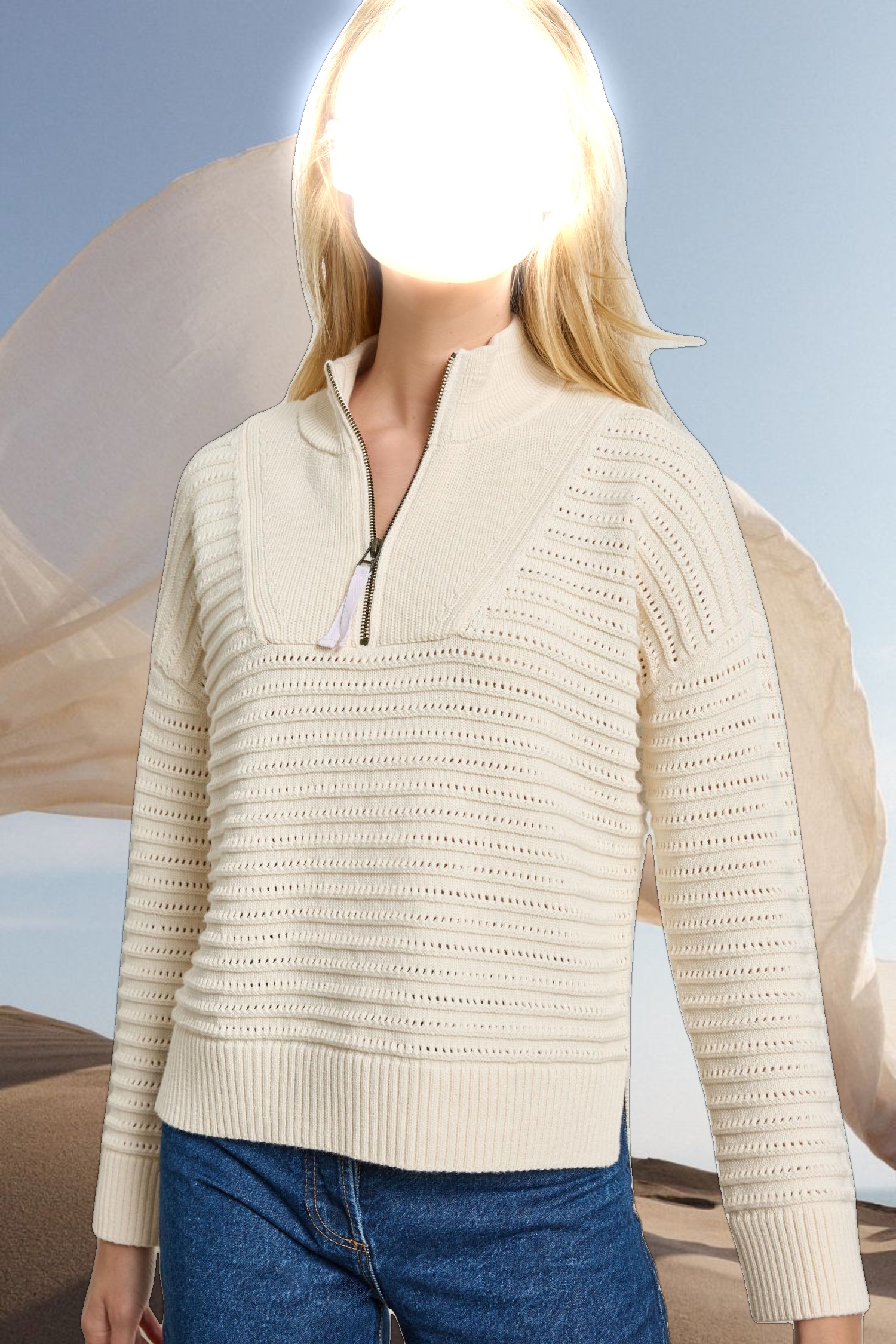 Pointelle Half Zip Sweater