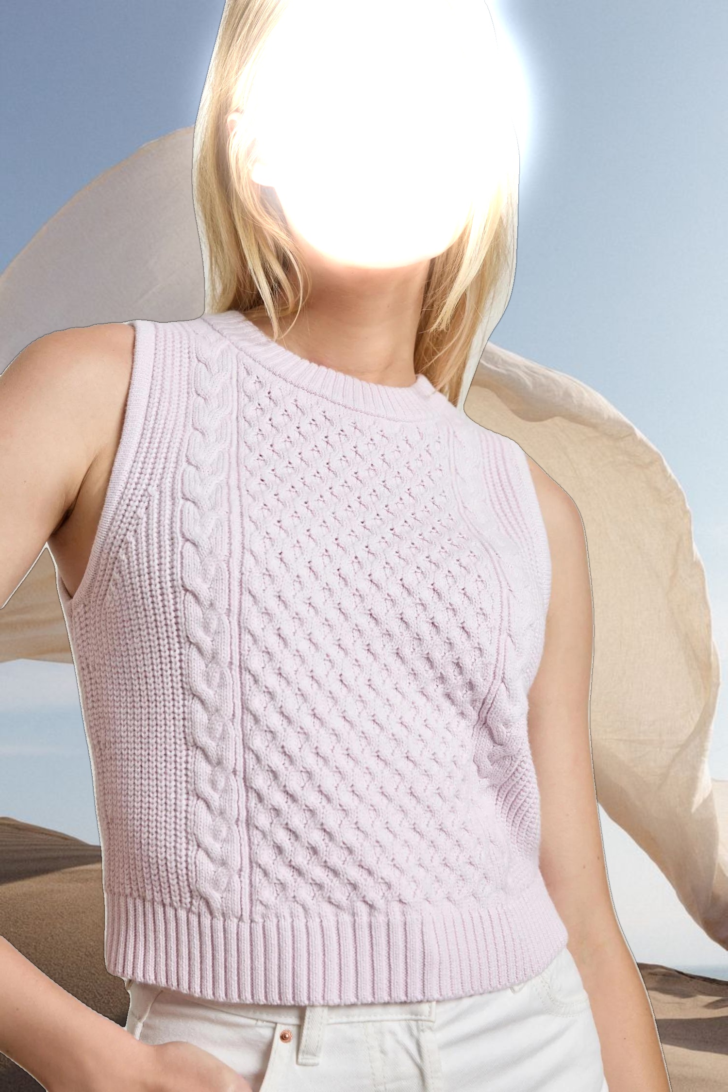 Cropped Cable Tank Sweater