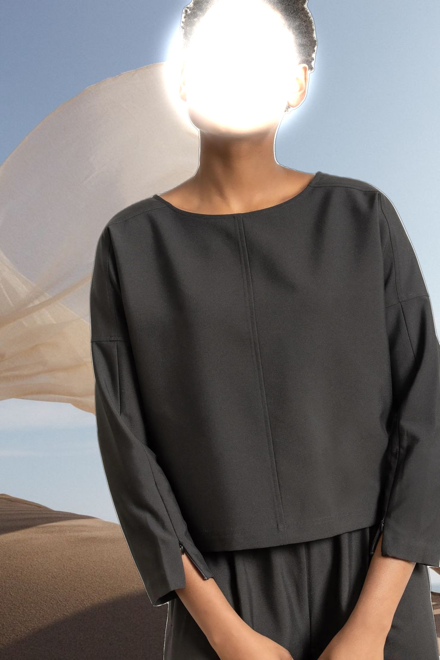 Zip Detail Seamed Top