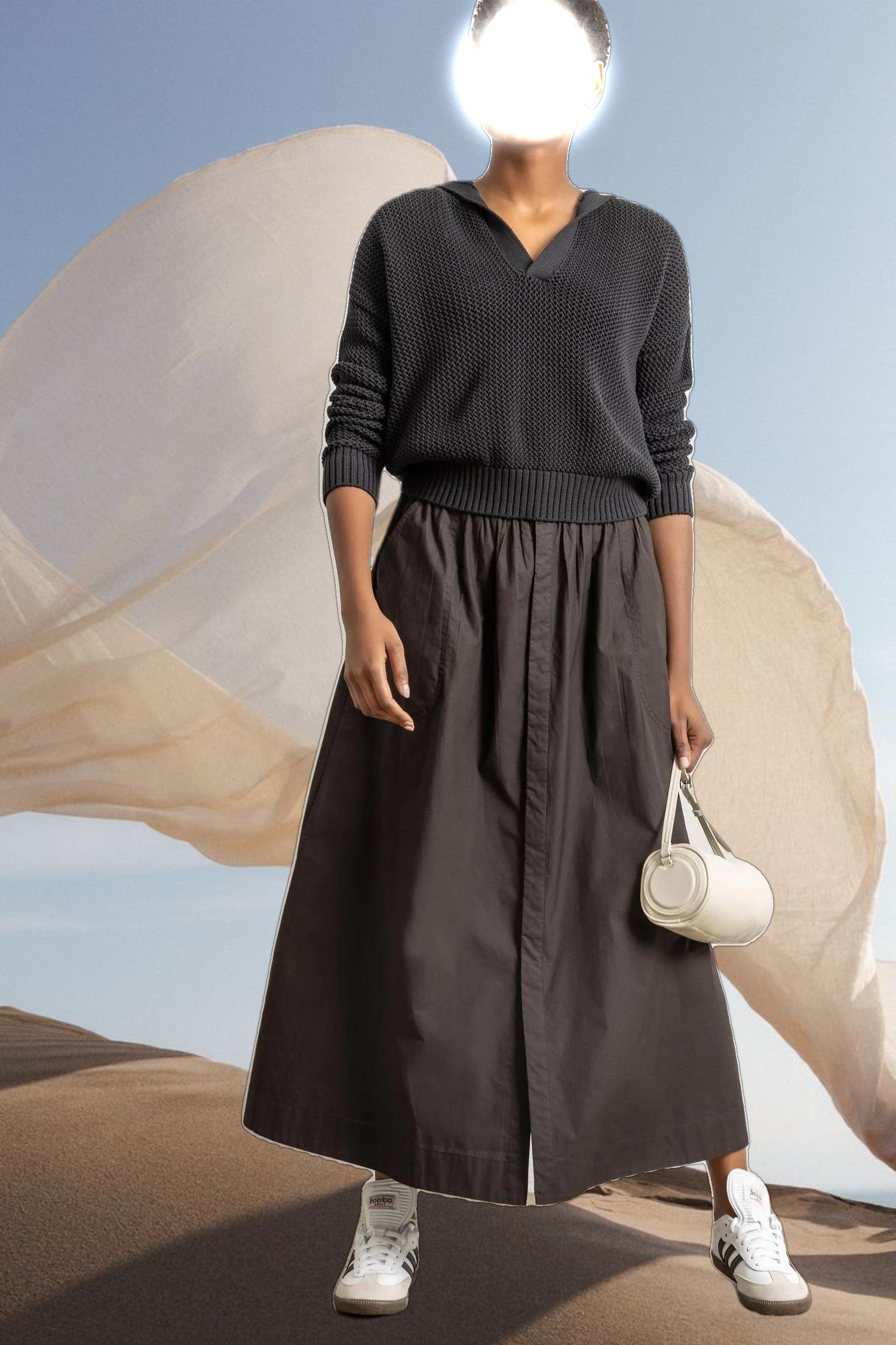 Poplin Button Front Skirt