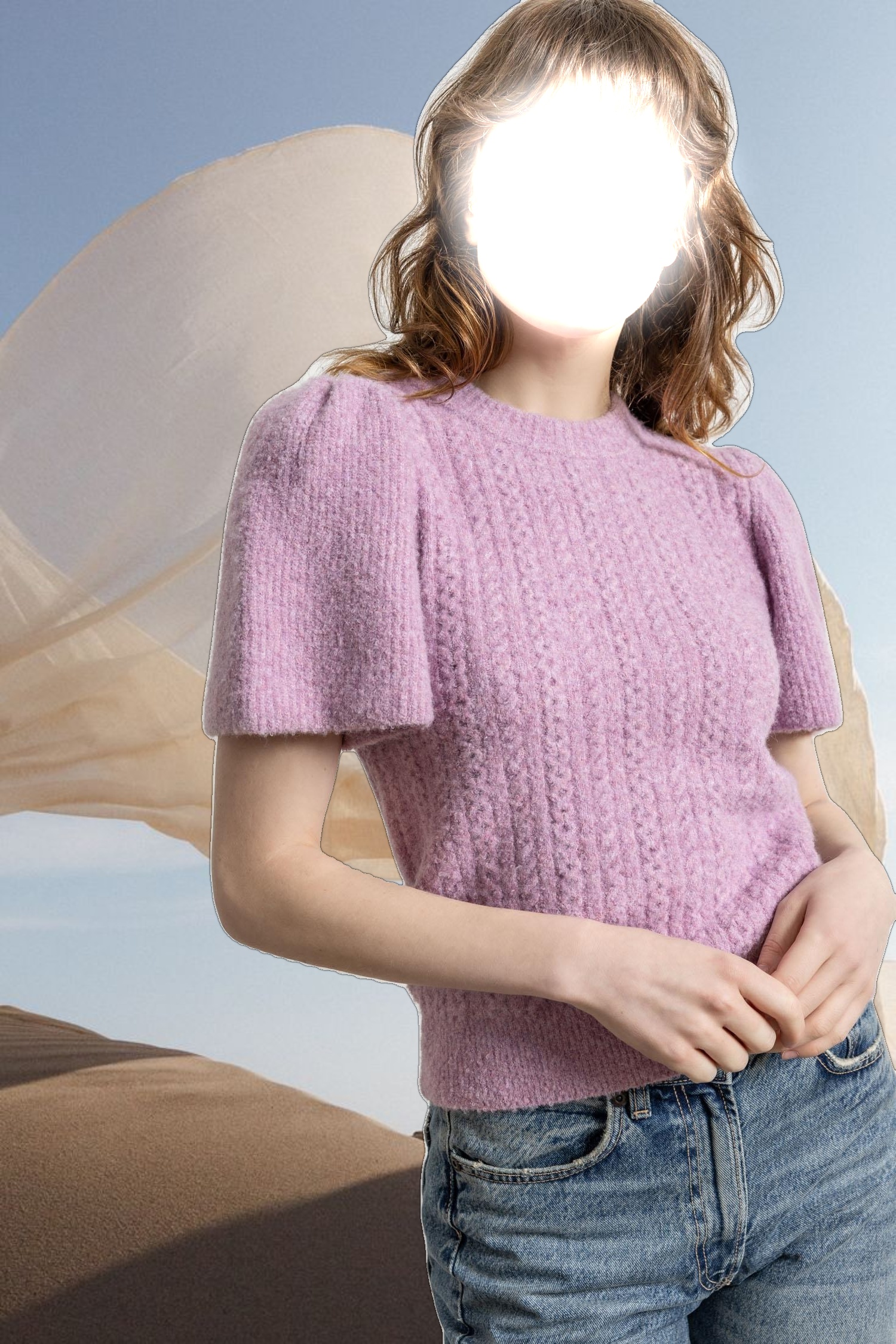 Crew Neck Flutter Sleeve Sweater