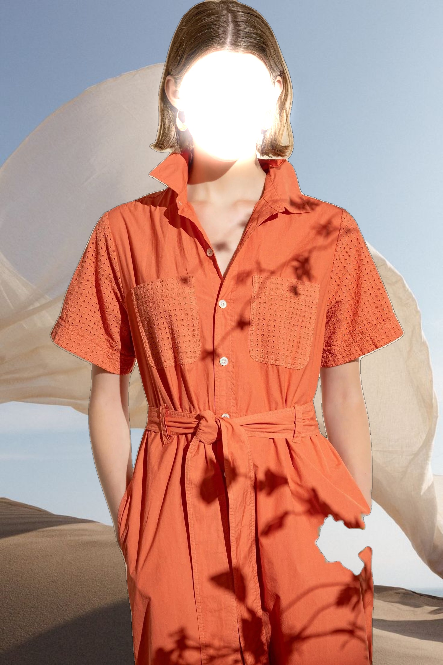 Eyelet Trim Maxi Shirt Dress