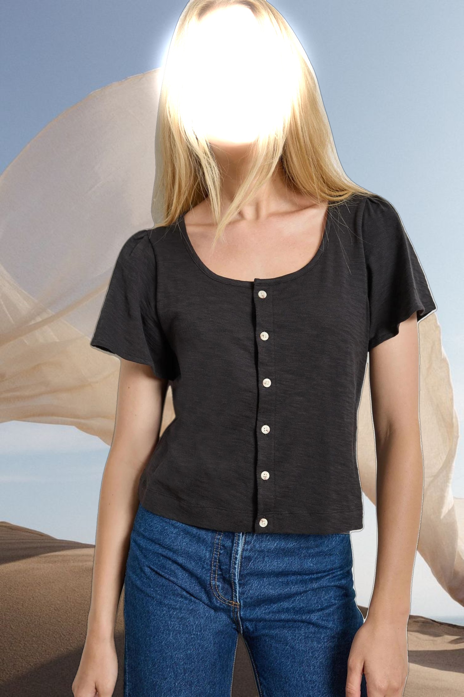 Button Front Flutter Sleeve