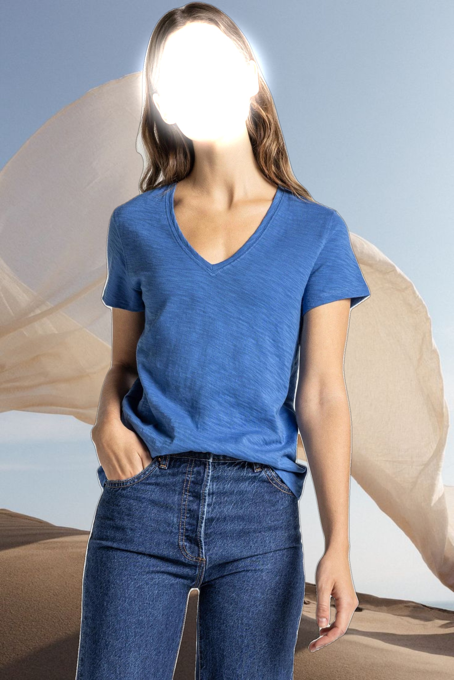 V-Neck Short Sleeve Back Seam Tee