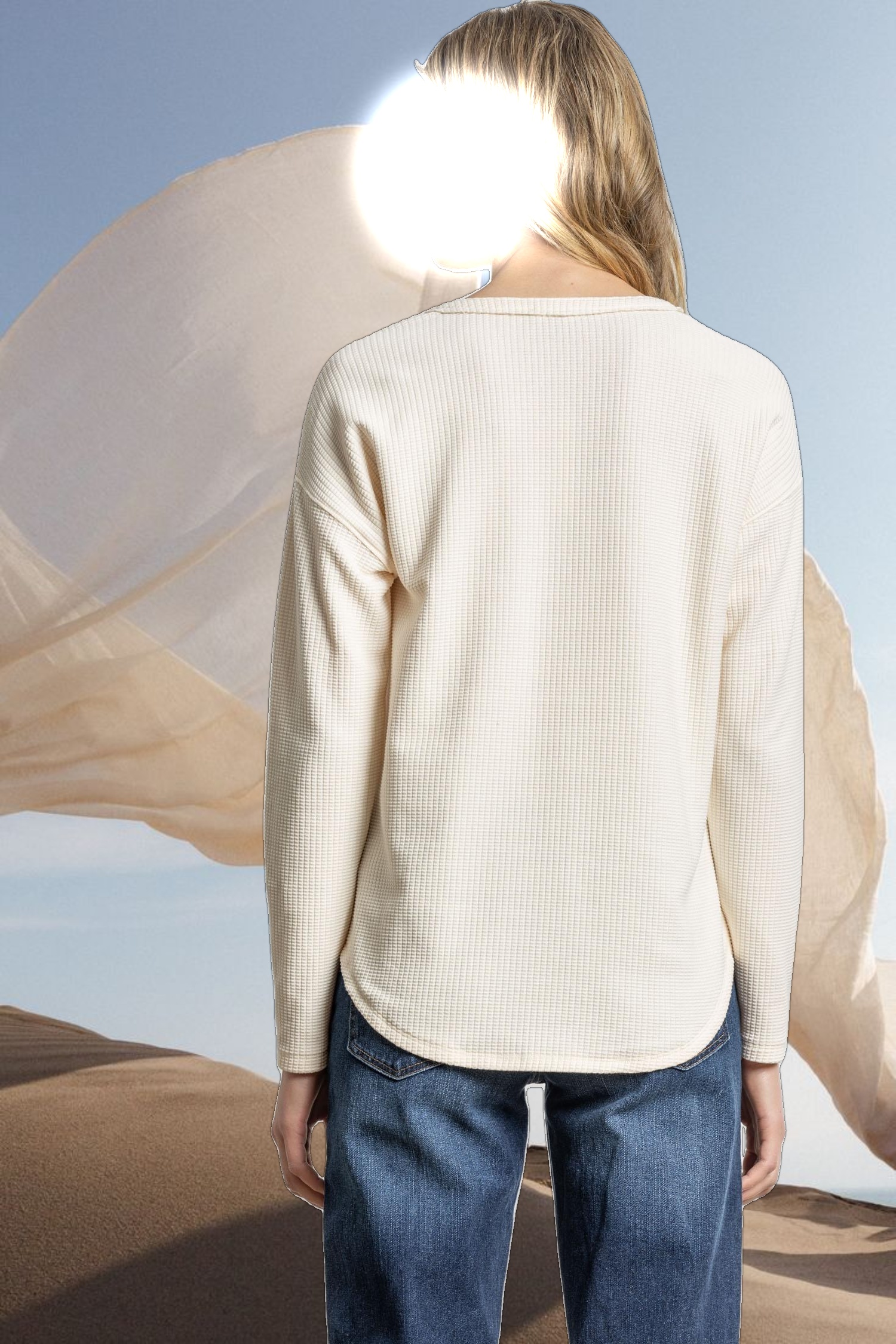 Rounded Hem Split Neck