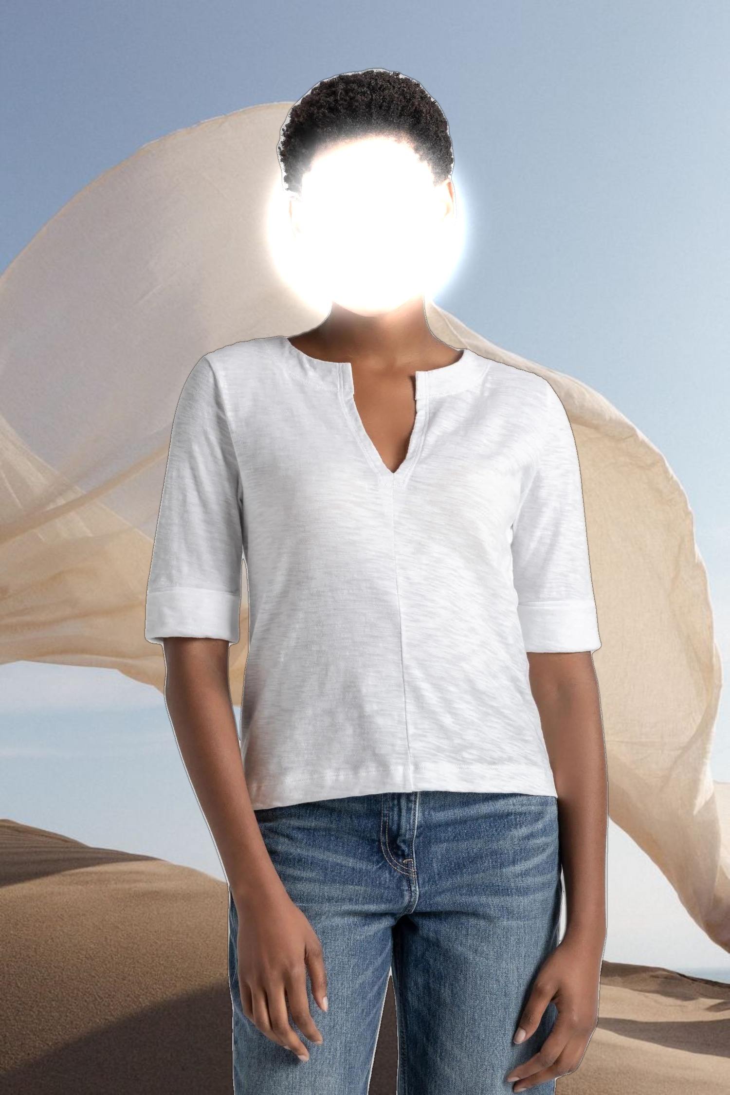 Cuff Sleeve Split Neck