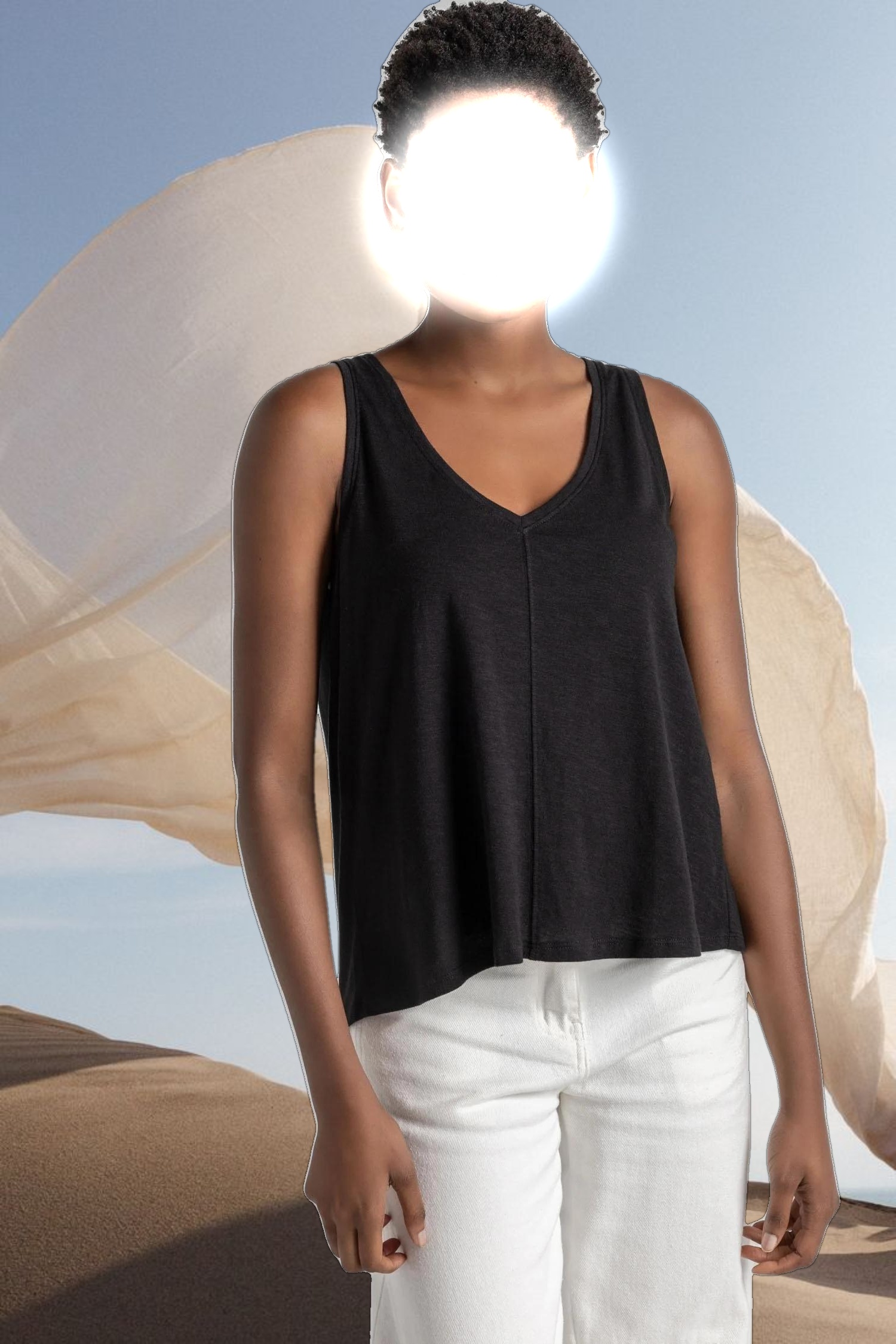 Shirred Back V-Neck Tank