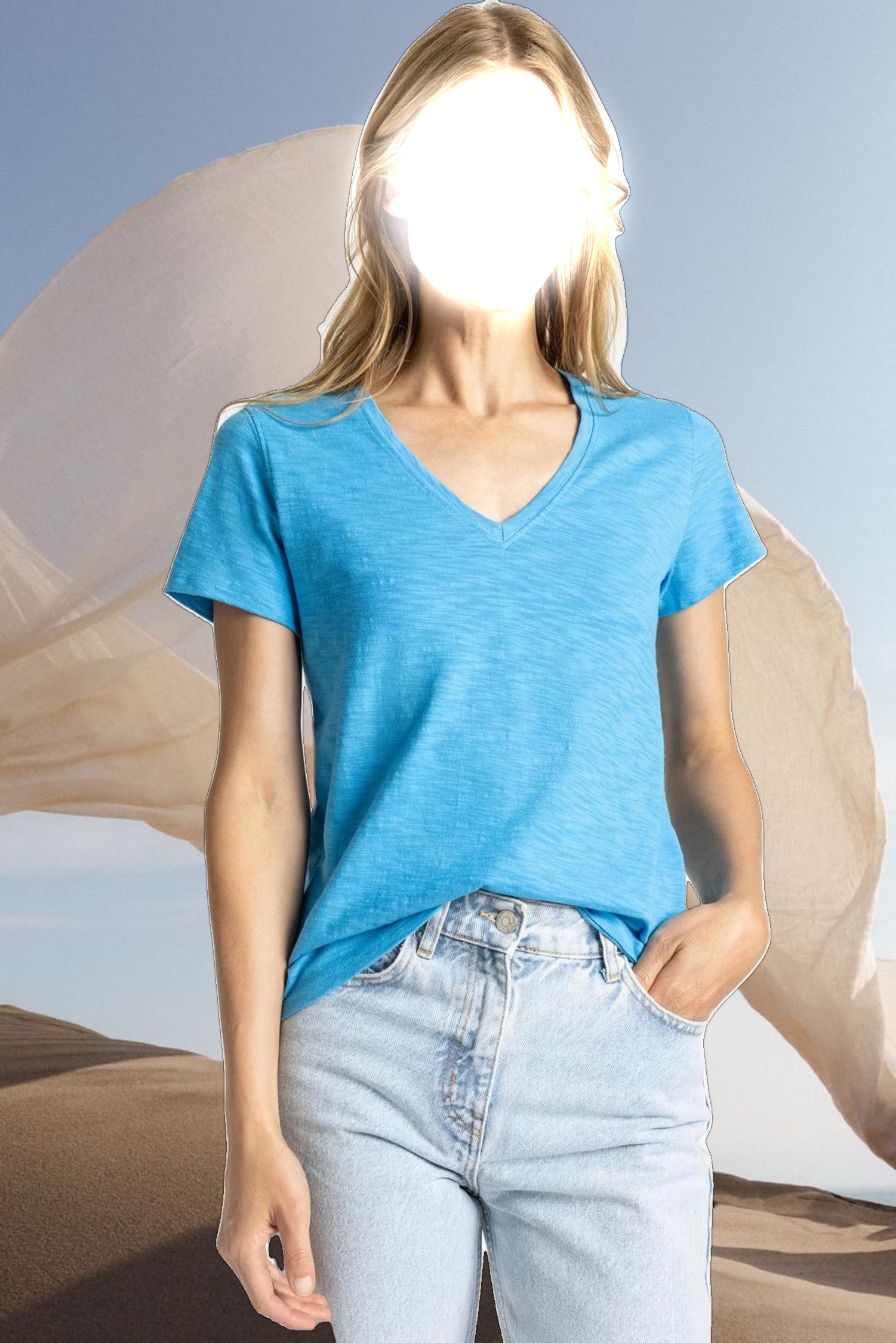 V-Neck Short Sleeve Back Seam Tee