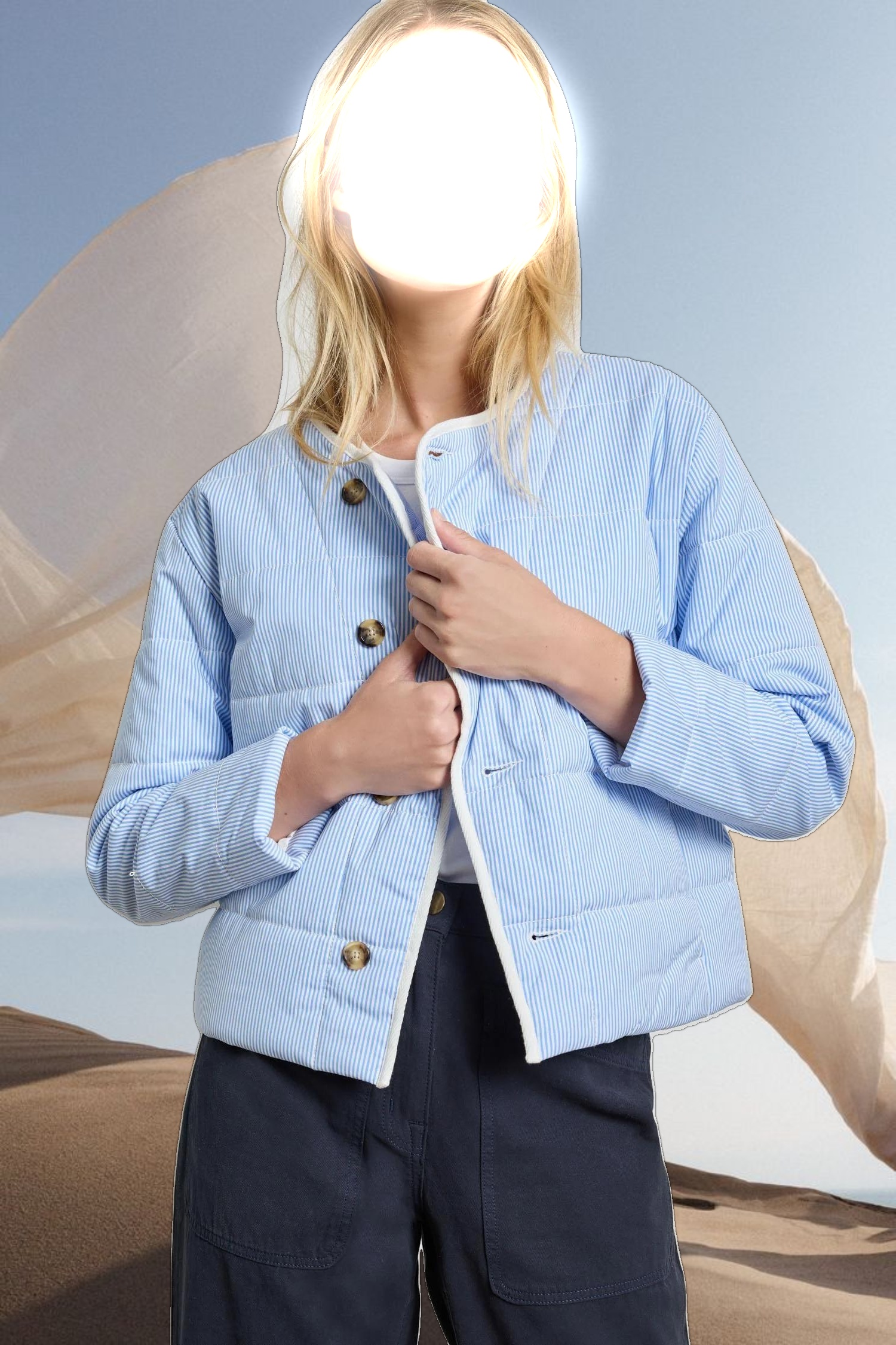 Striped Collarless Jacket