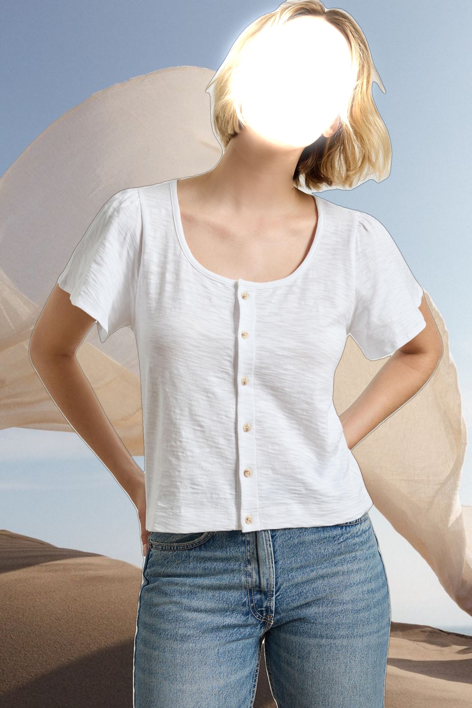 Button Front Flutter Sleeve