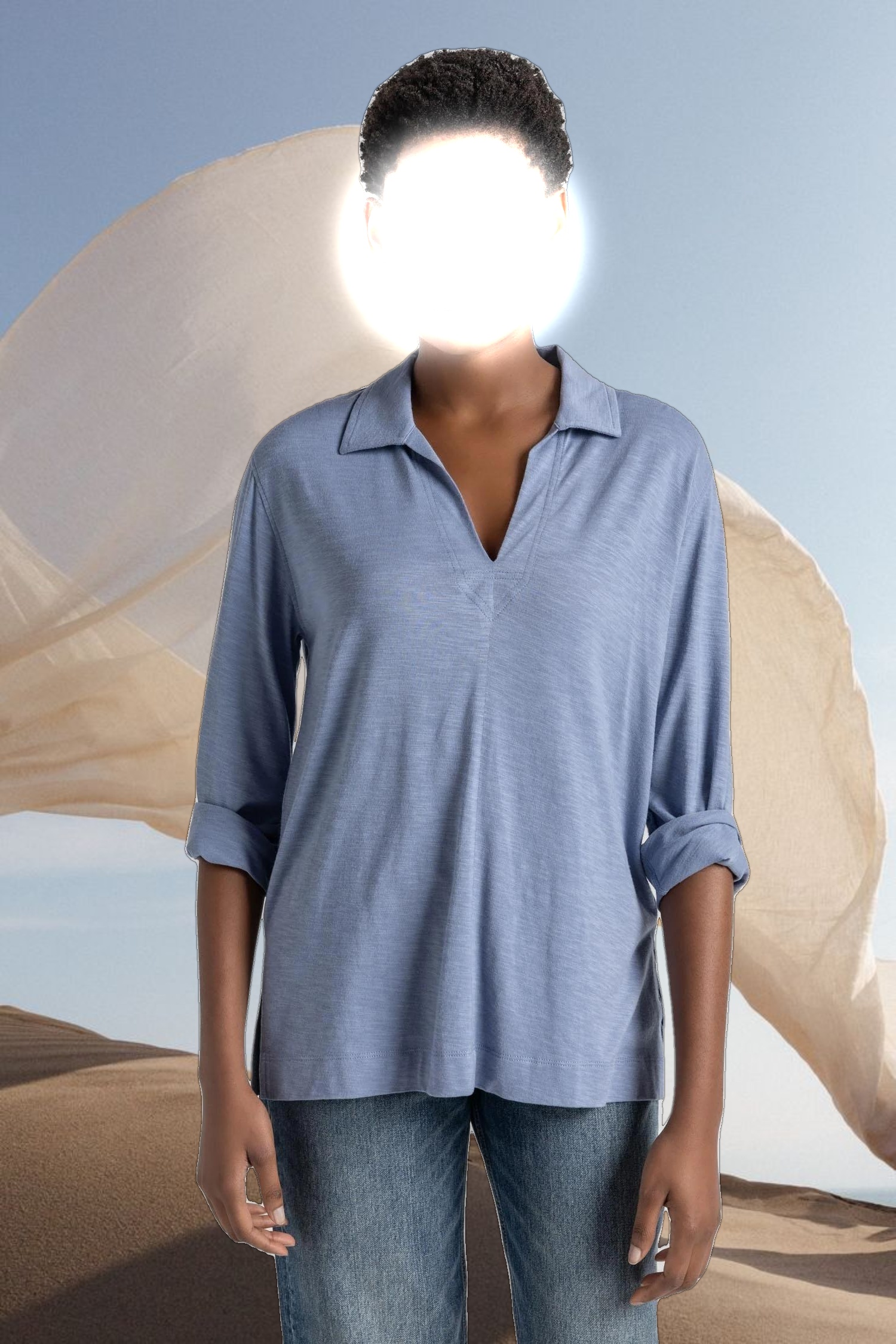 3/4 Sleeve Split Neck Tunic