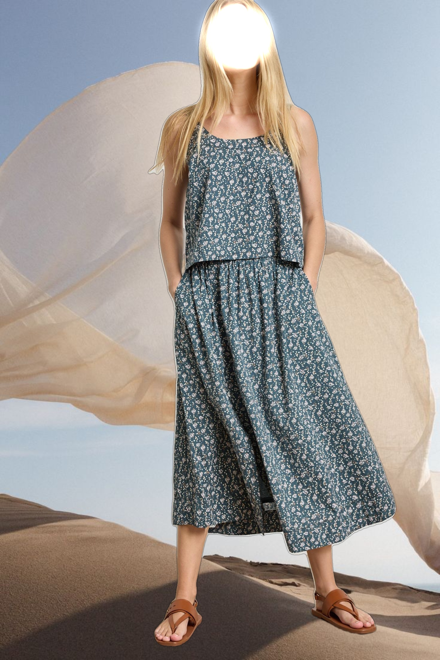 Faux Wrap Long Skirt