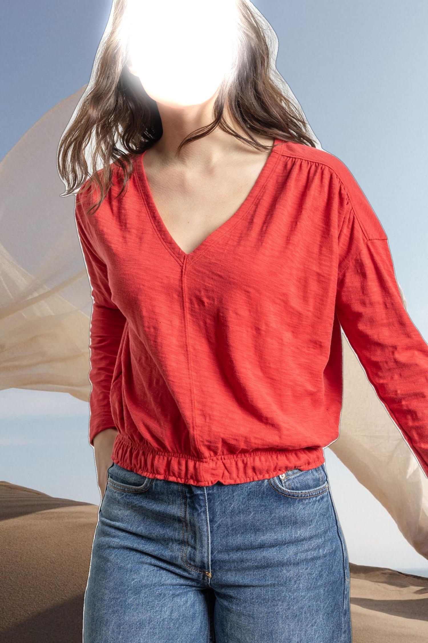 Elastic Hem Easy V-Neck