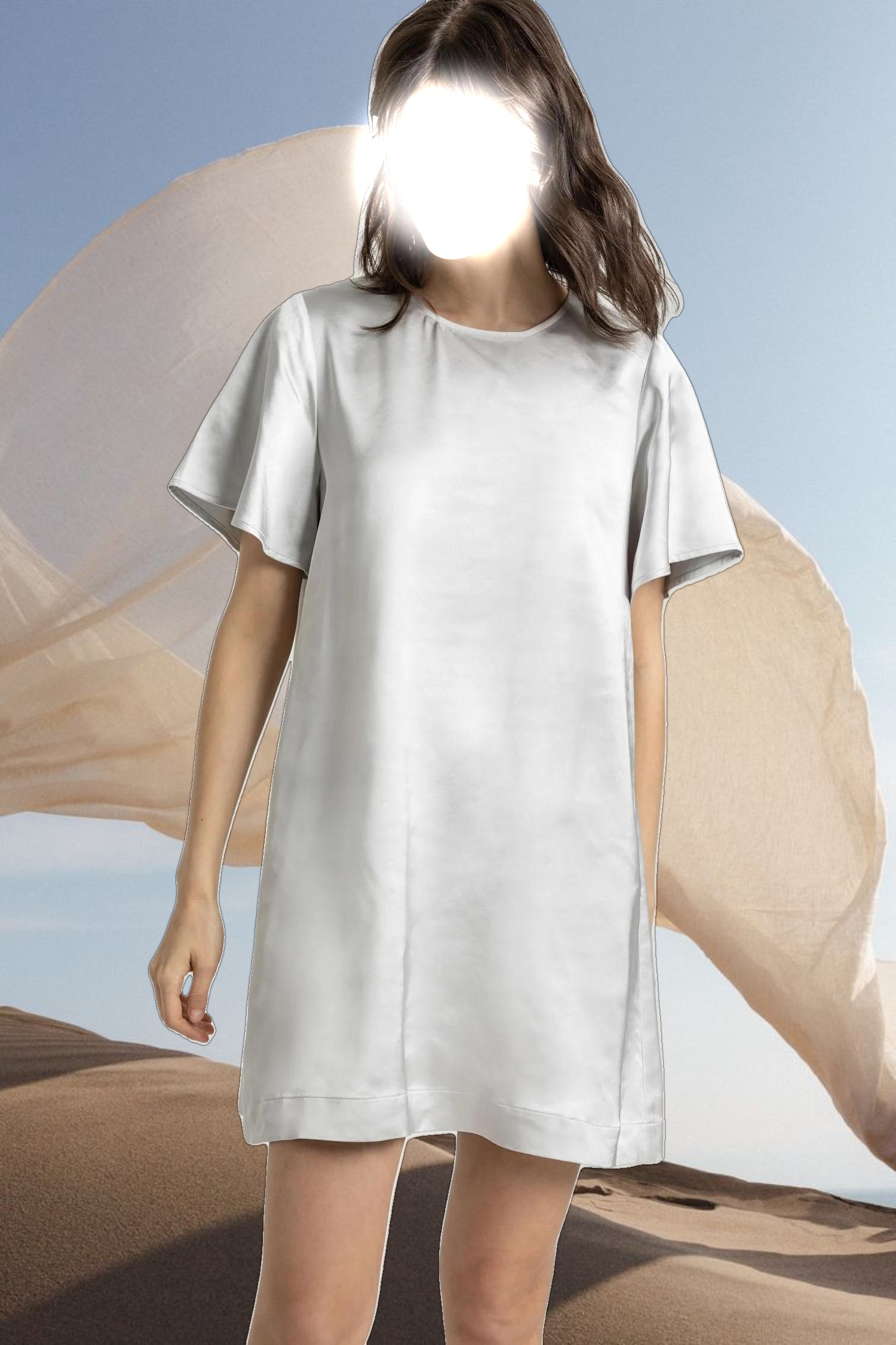 Flutter Sleeve Satin Dress