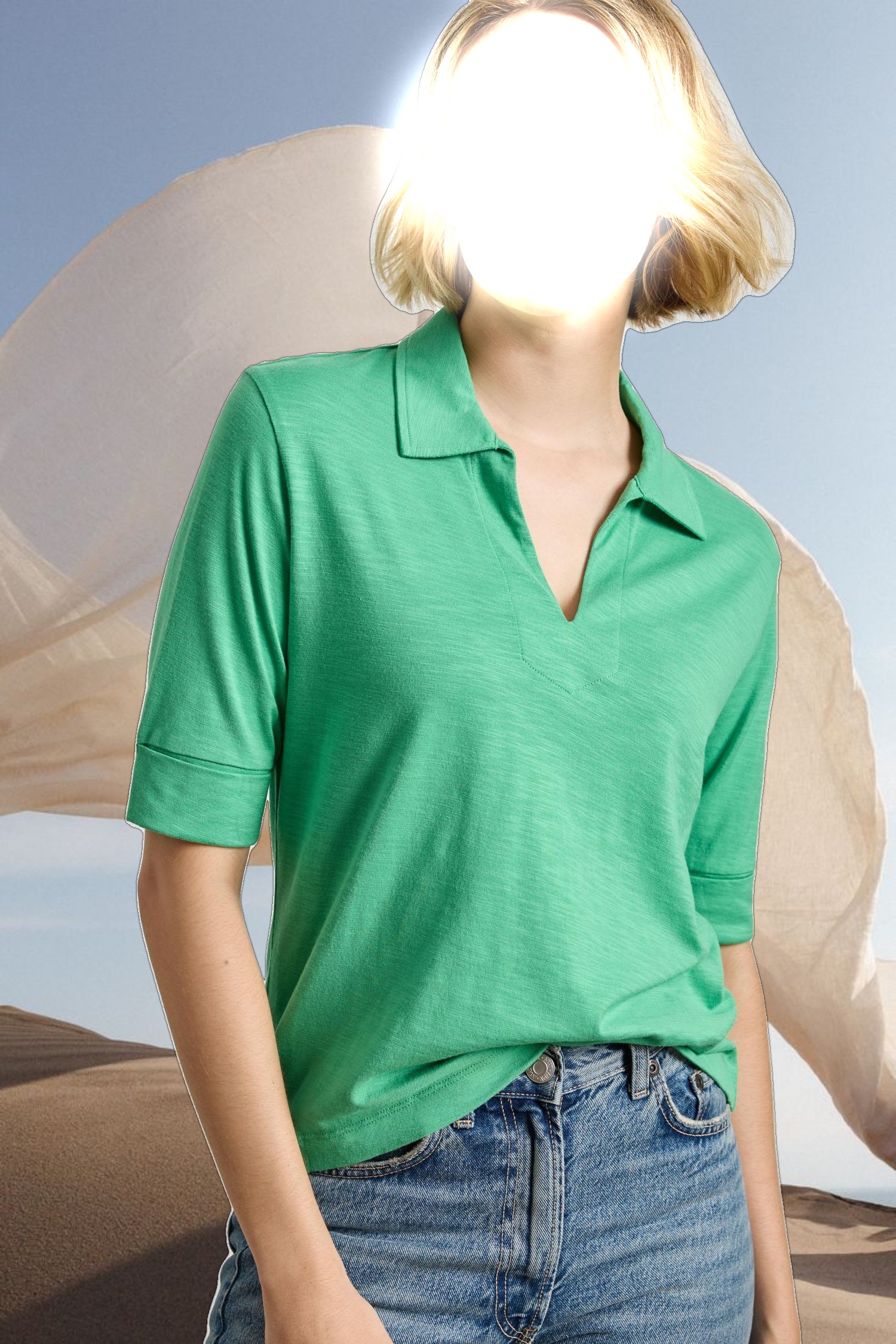 Elbow Sleeve Collared Tee