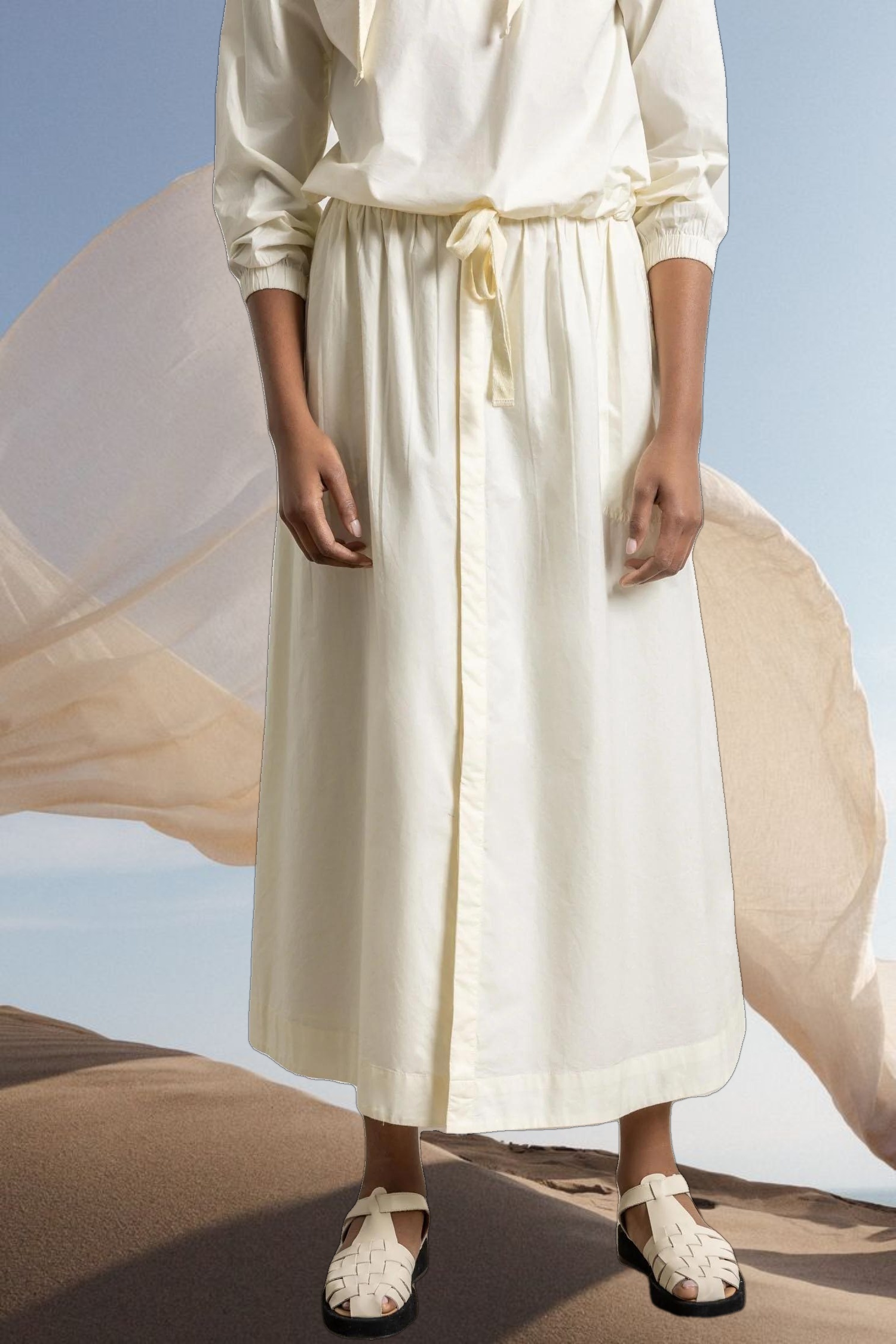 Poplin Button Front Skirt