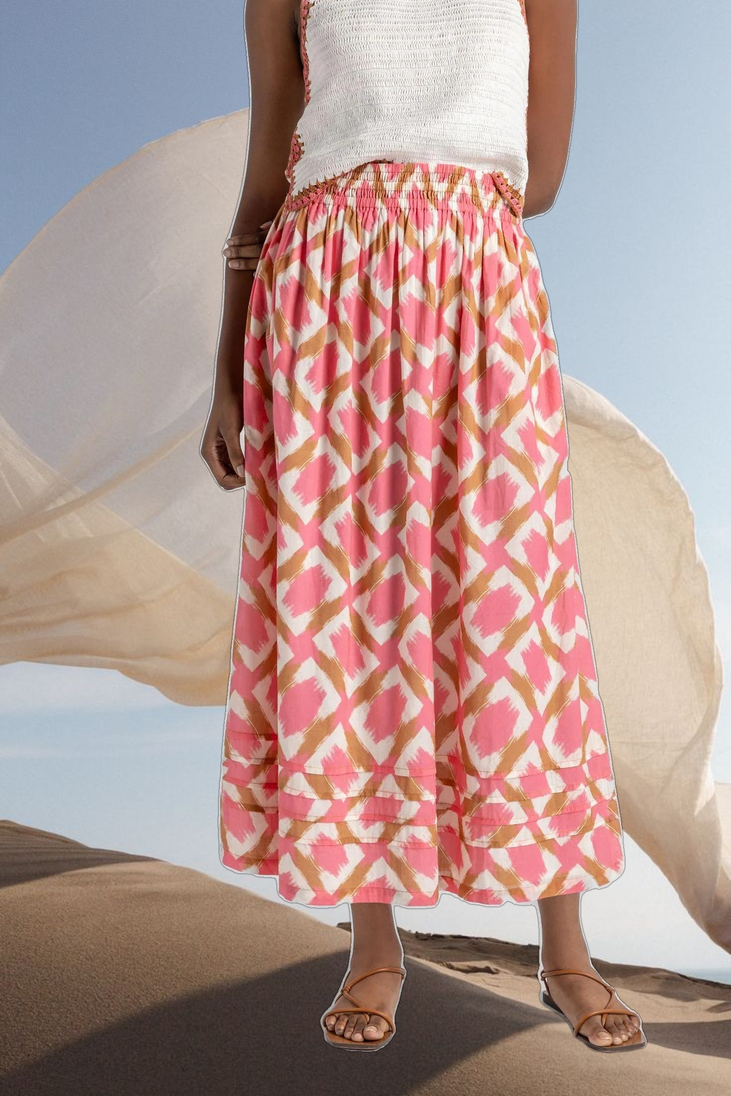 Shirred Elastic Waist Skirt