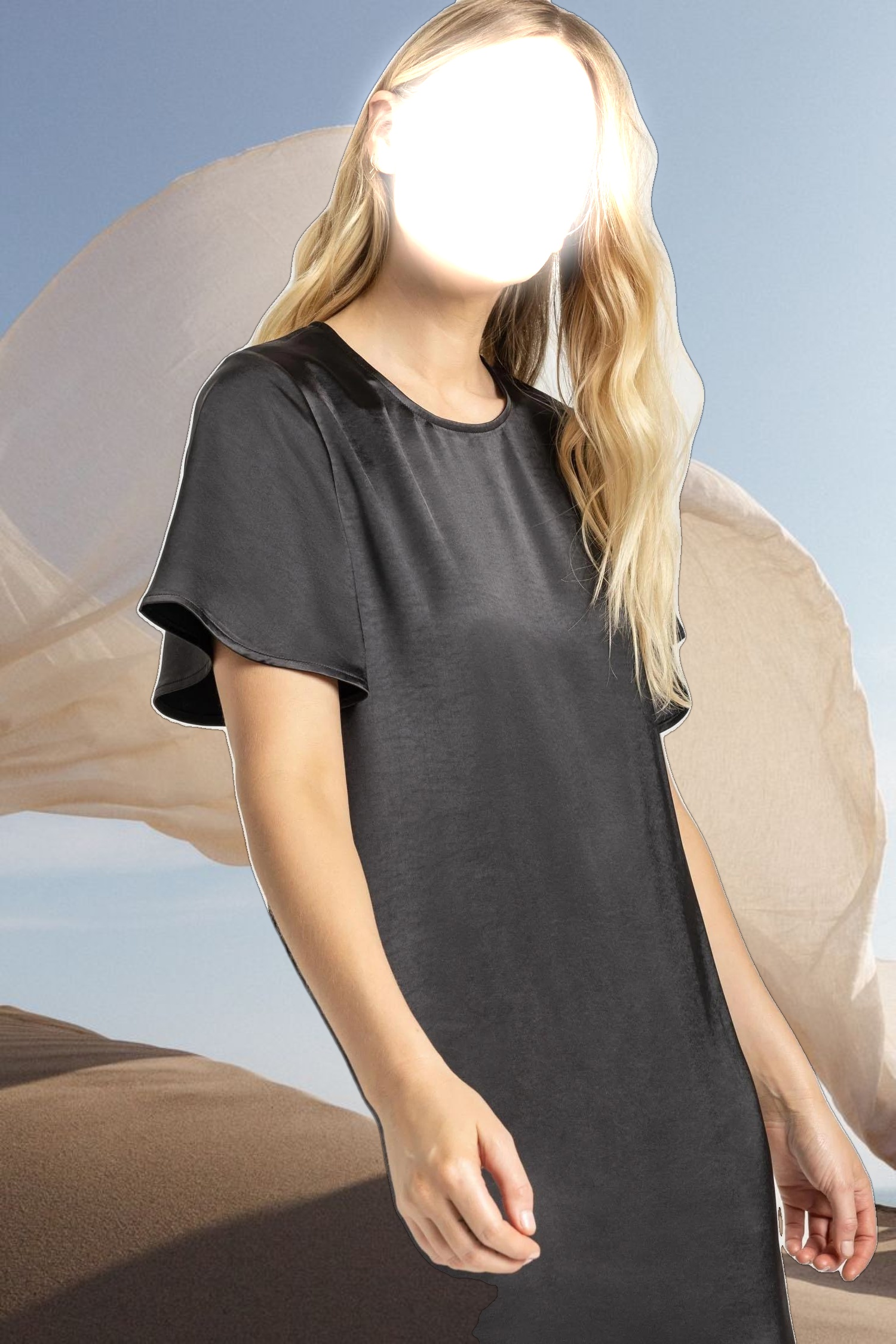 Flutter Sleeve Satin Dress