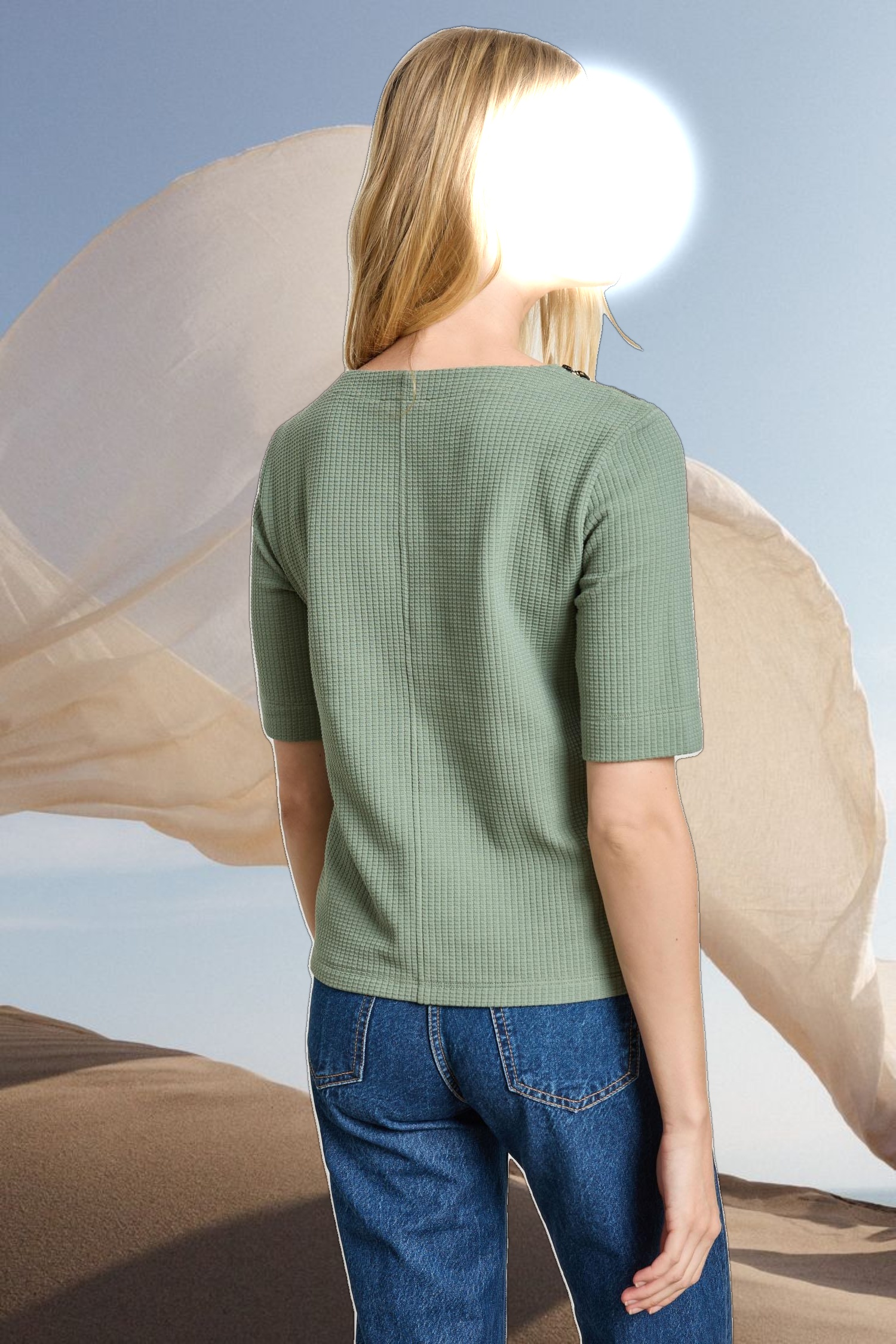 Zippered Elbow Sleeve Crewneck