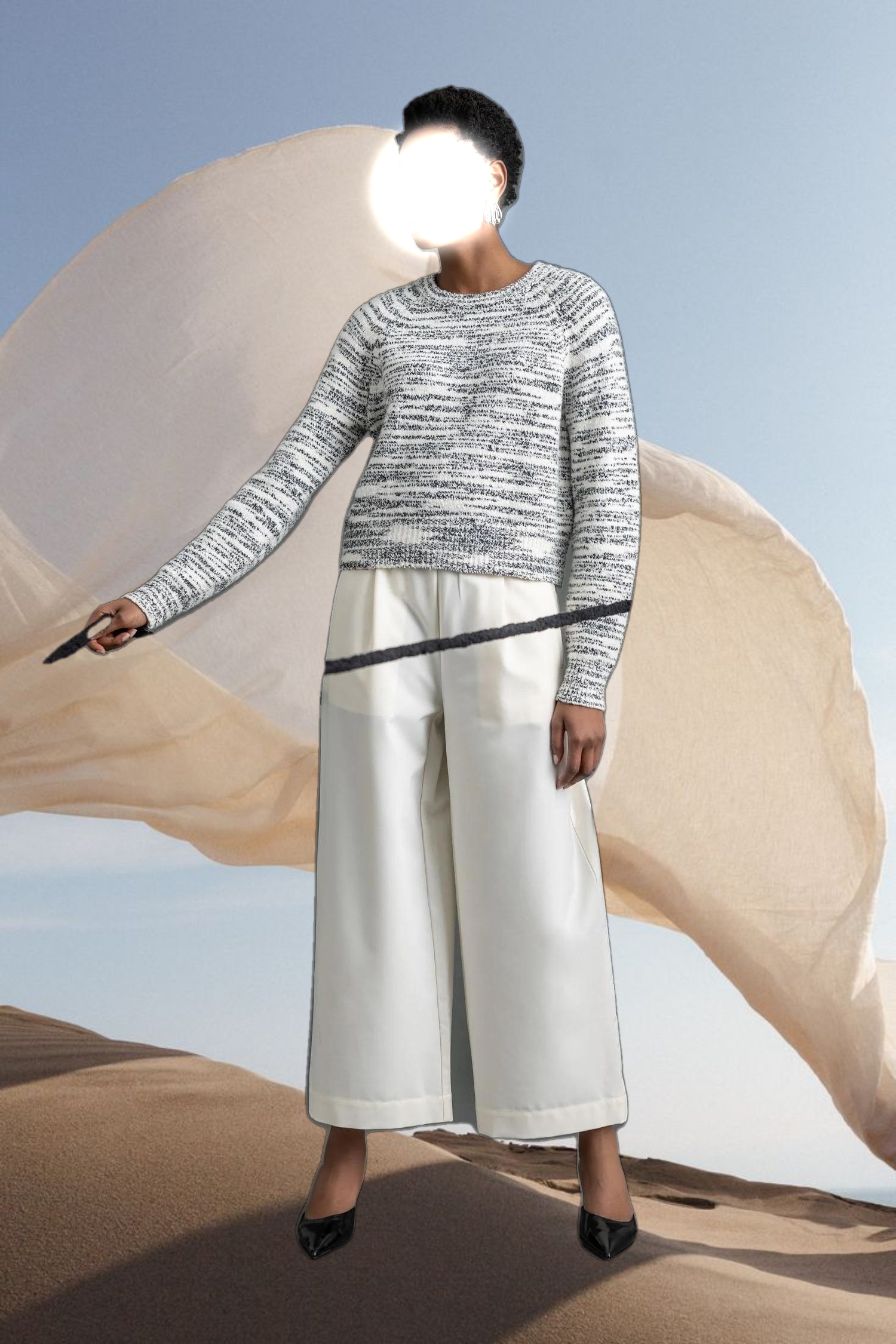 Ribbed Neck Raglan Sweater