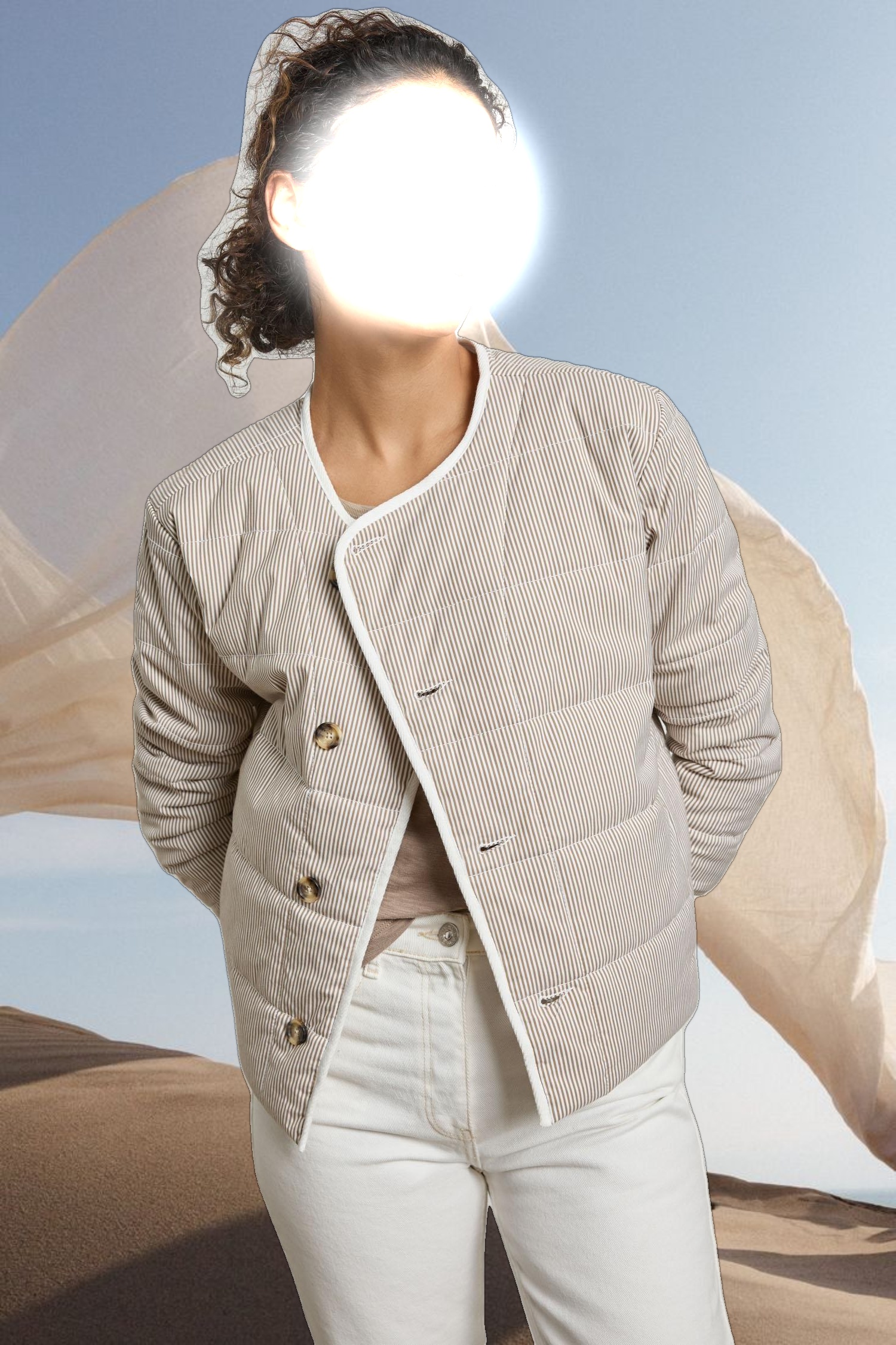 Striped Collarless Jacket