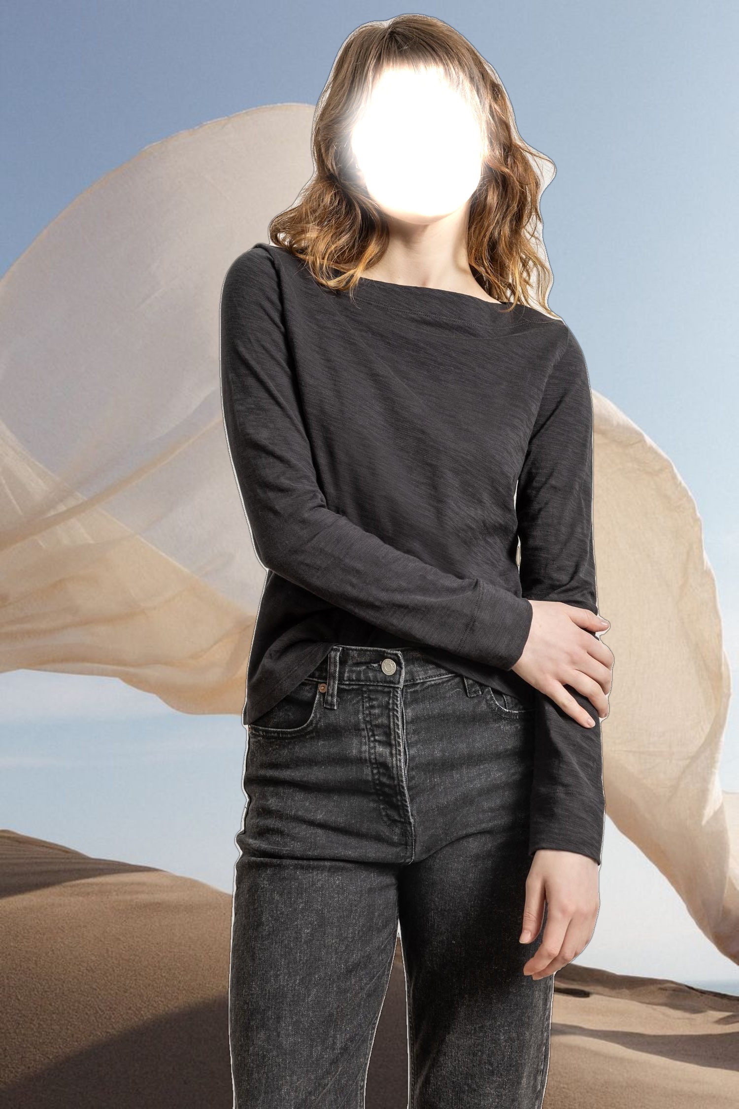 Long Sleeve Seamed Boatneck