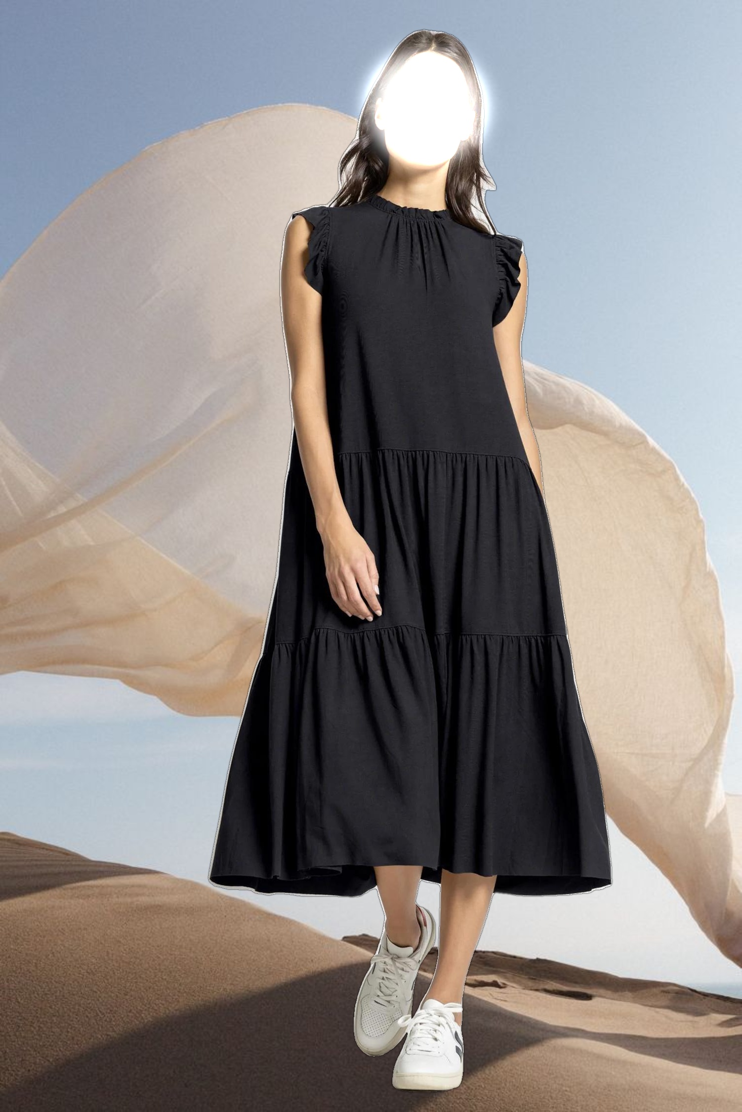 Ruffle Trim Peplum Maxi