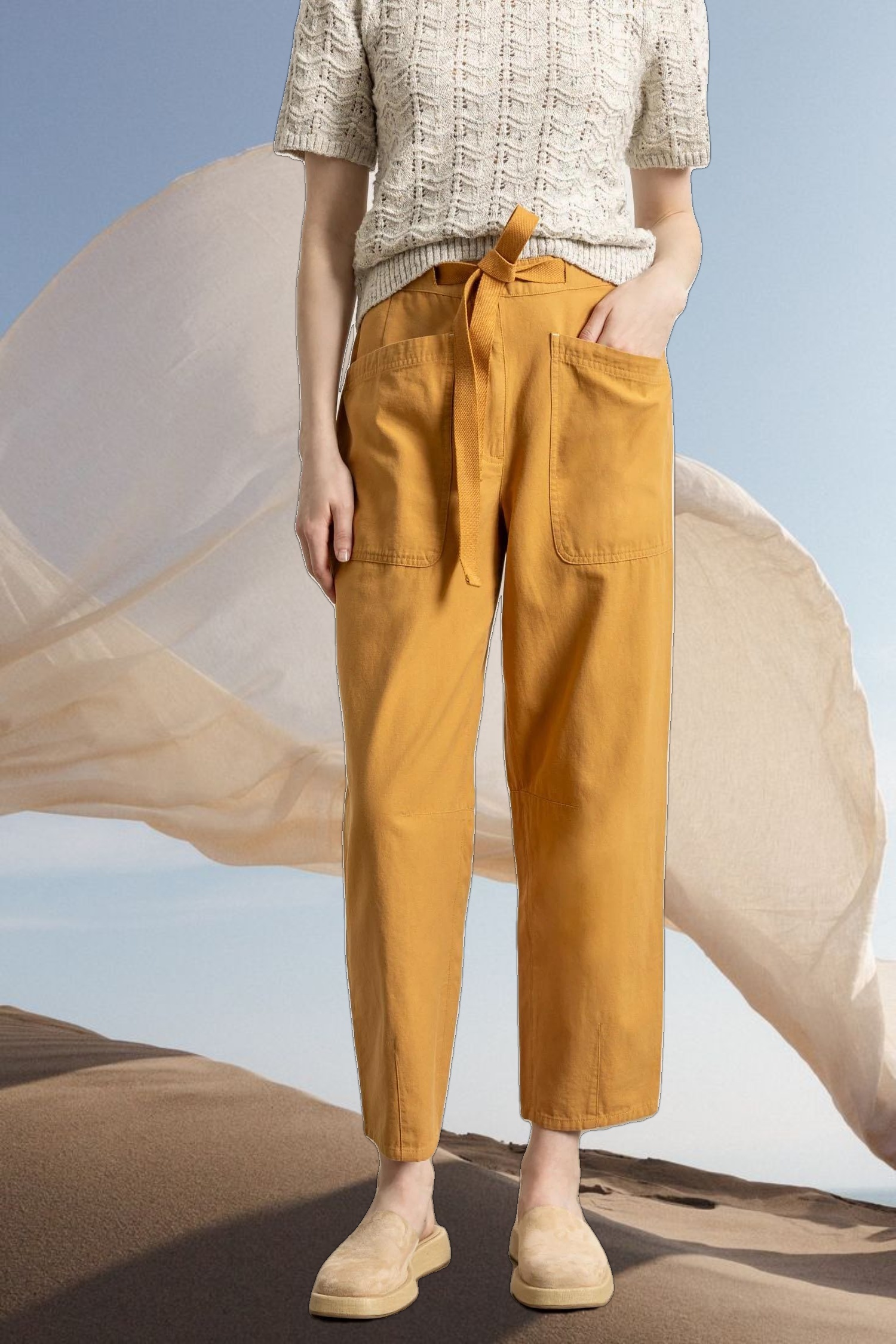 Tie Waist Barrel Pant