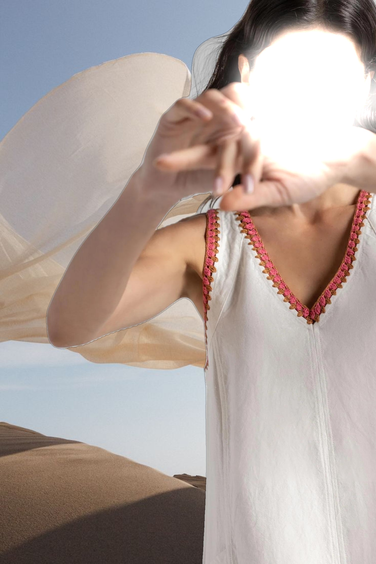 Crochet Trim V-Neck Dress