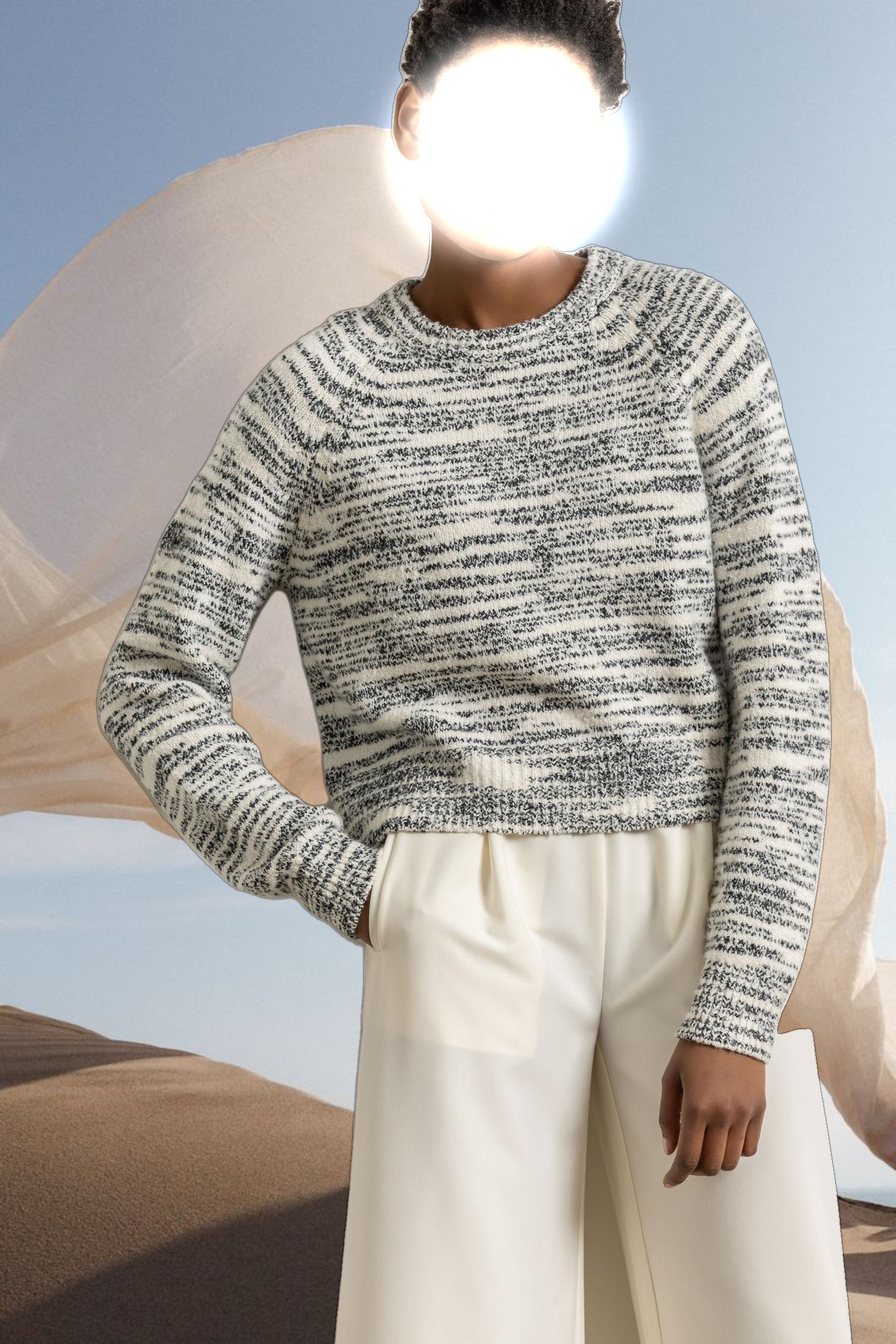 Ribbed Neck Raglan Sweater