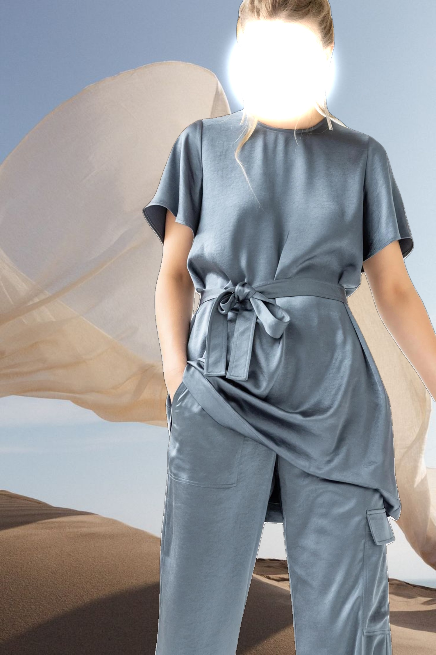 Flutter Sleeve Satin Dress