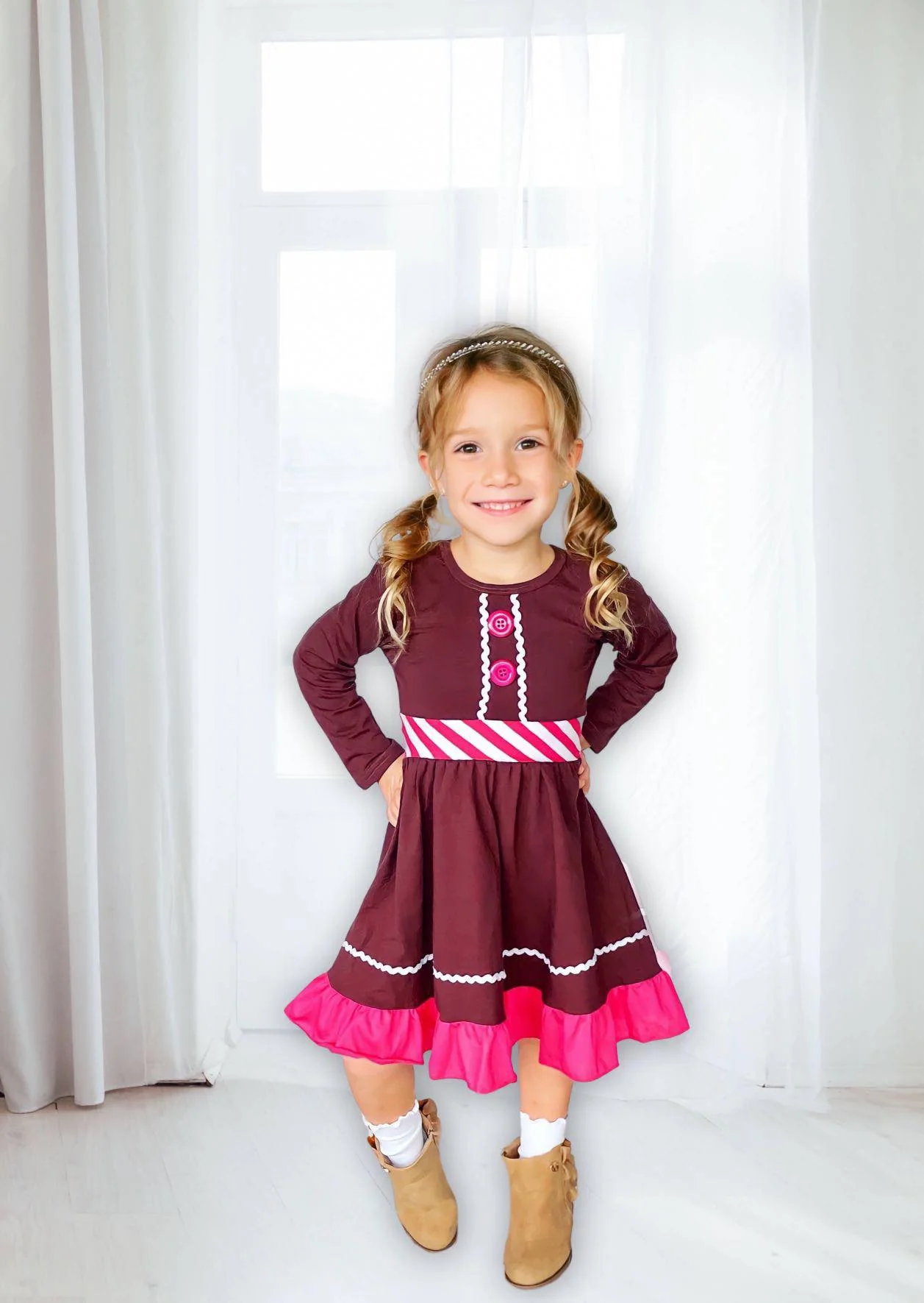 GINGERBREAD COOKIE GIRL TWIRLY DRESS
