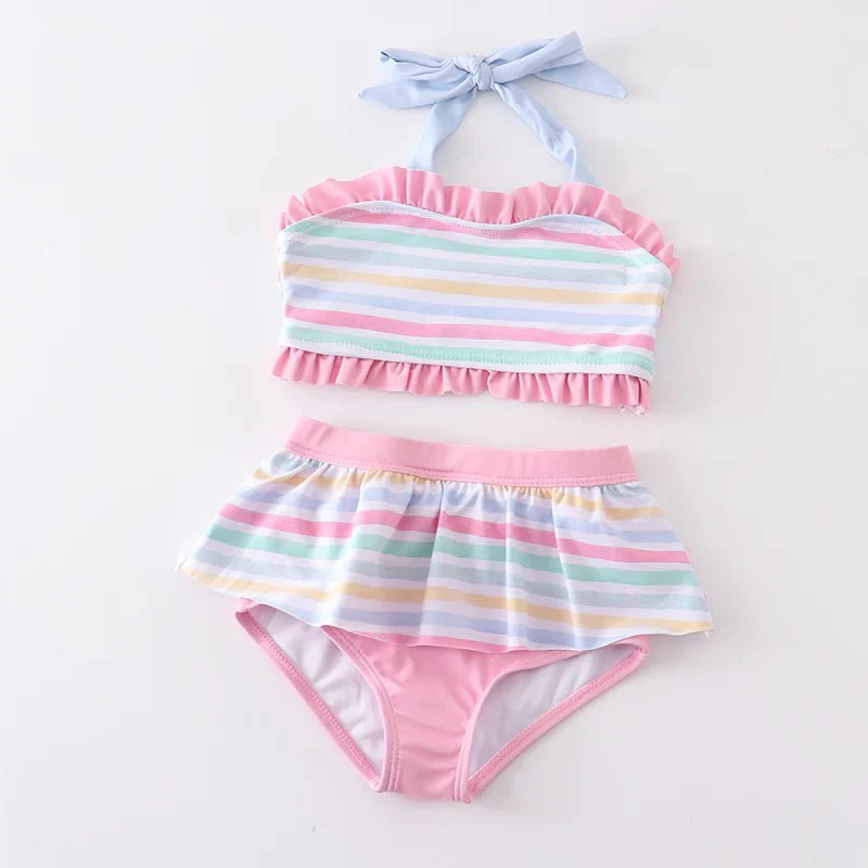 RAINBOW STRIPES TWO PIECE SWIMSUIT