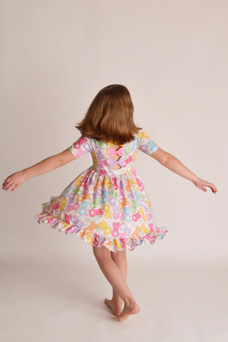 RAINBOW EASTER BUNNY BACK BOW DRESS