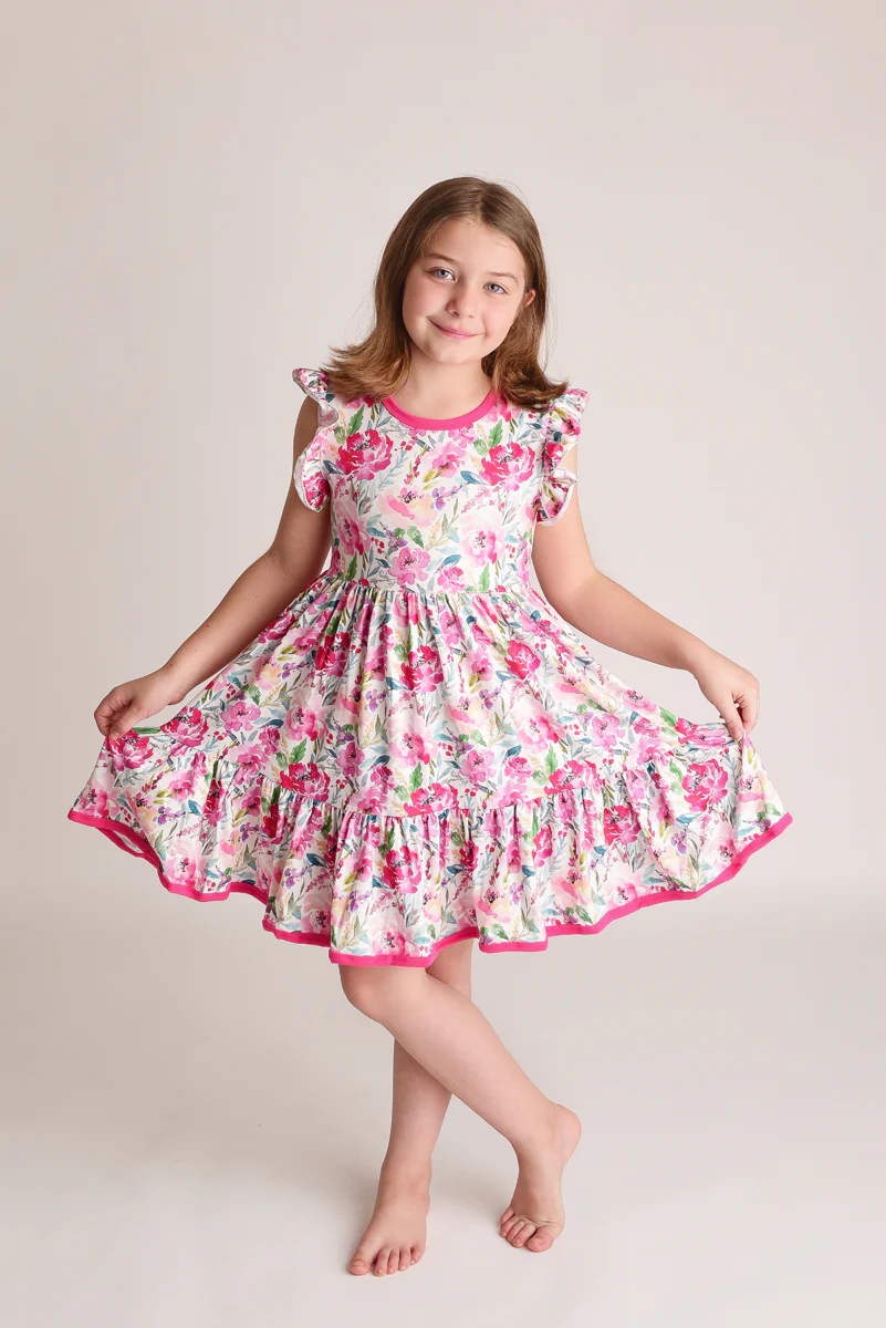 HOT PINK SPRING FLORAL LAYER DRESS