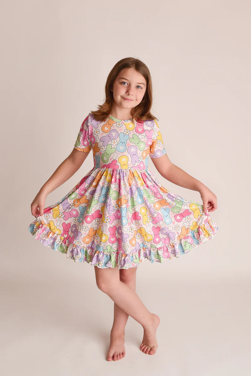 RAINBOW EASTER BUNNY BACK BOW DRESS